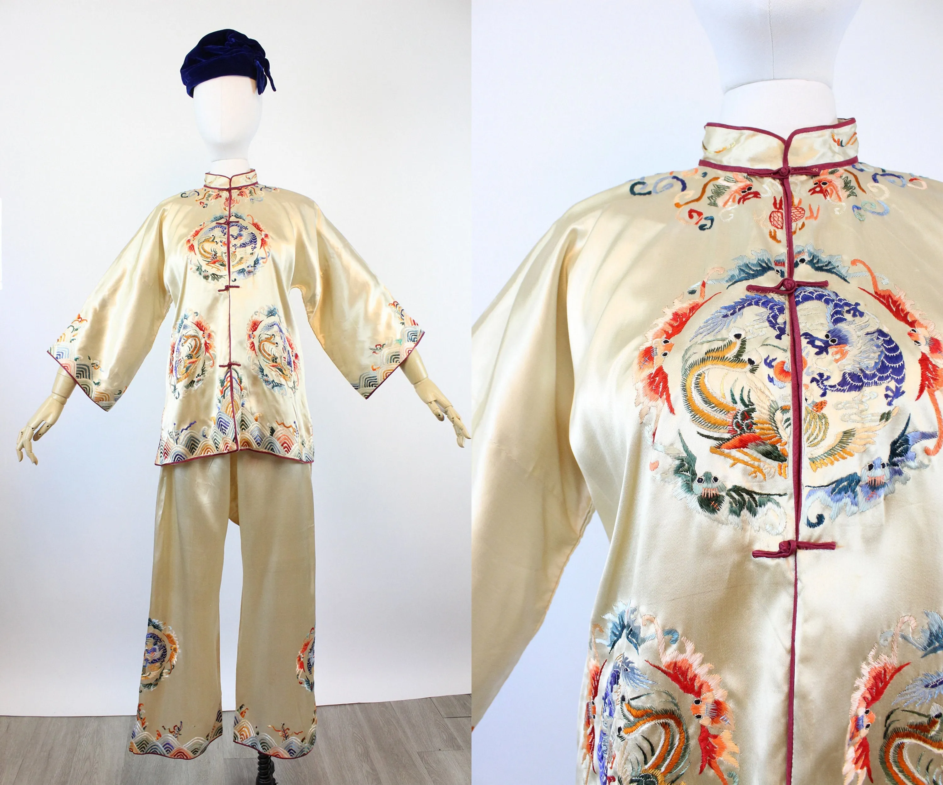 1930s CHINESE silk jacket and LOUNGE pants set small | new fall