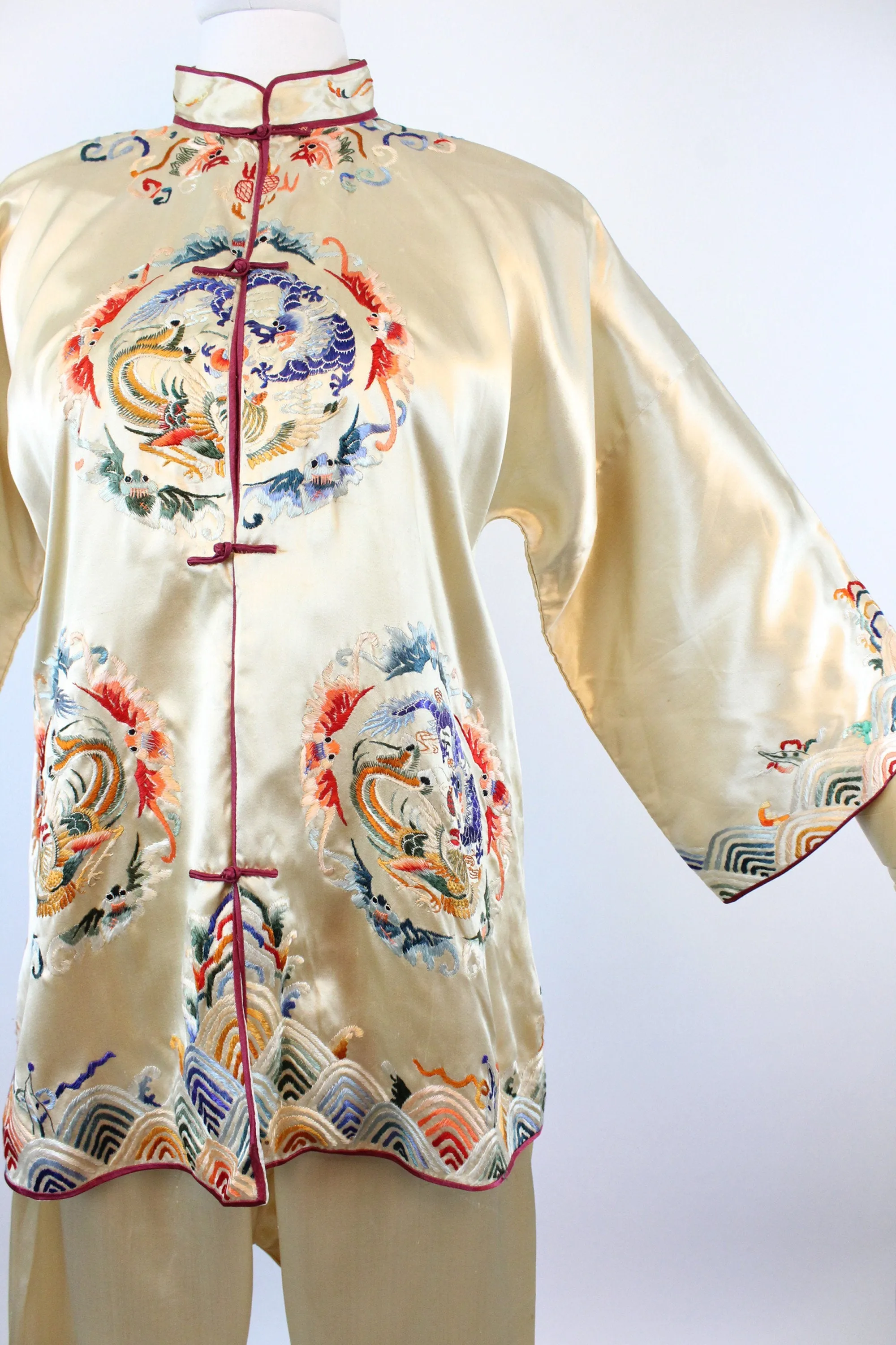 1930s CHINESE silk jacket and LOUNGE pants set small | new fall