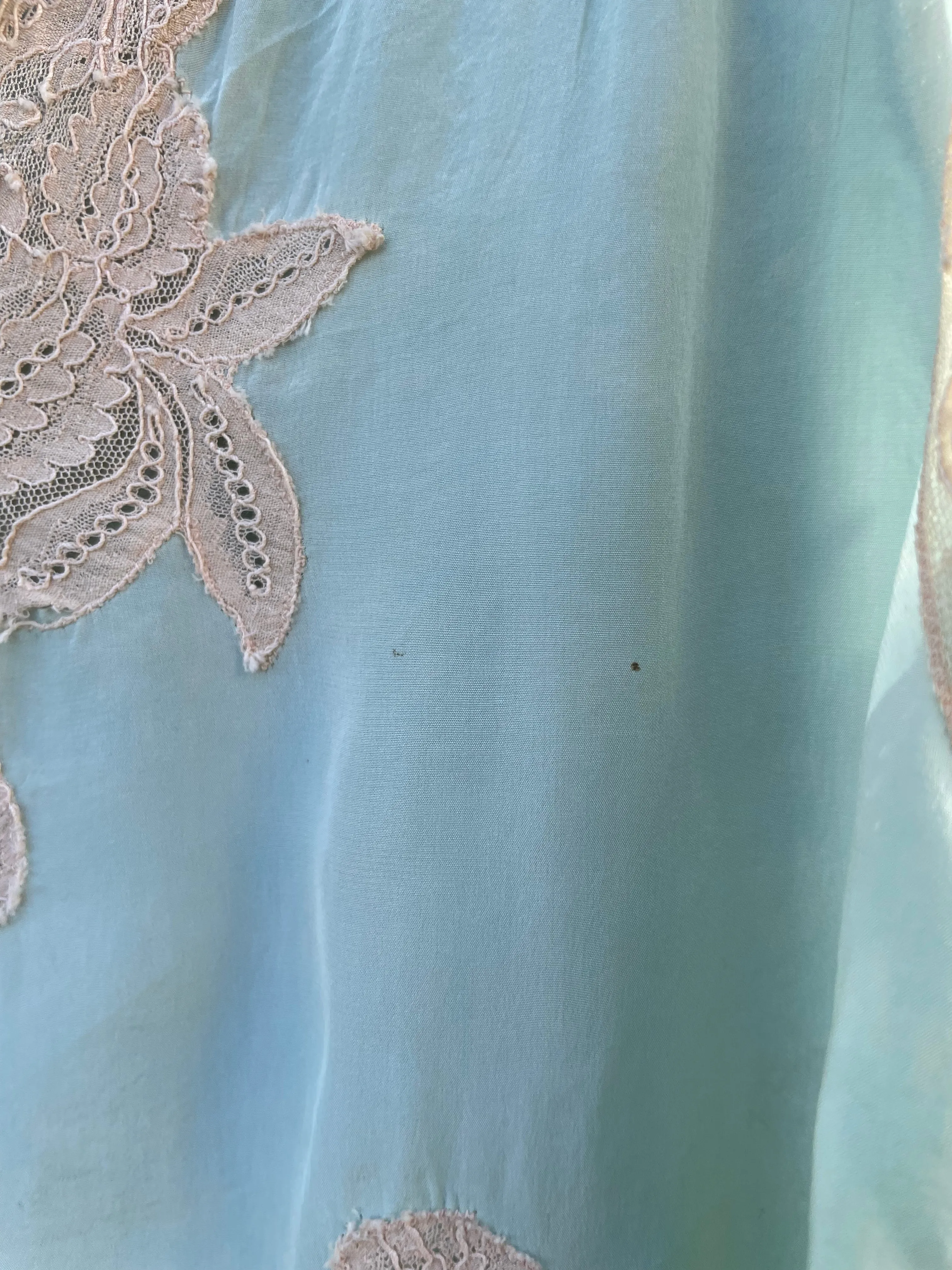 1930s Mint Silk Inset Lace Tie Waist Lounge Blouse
