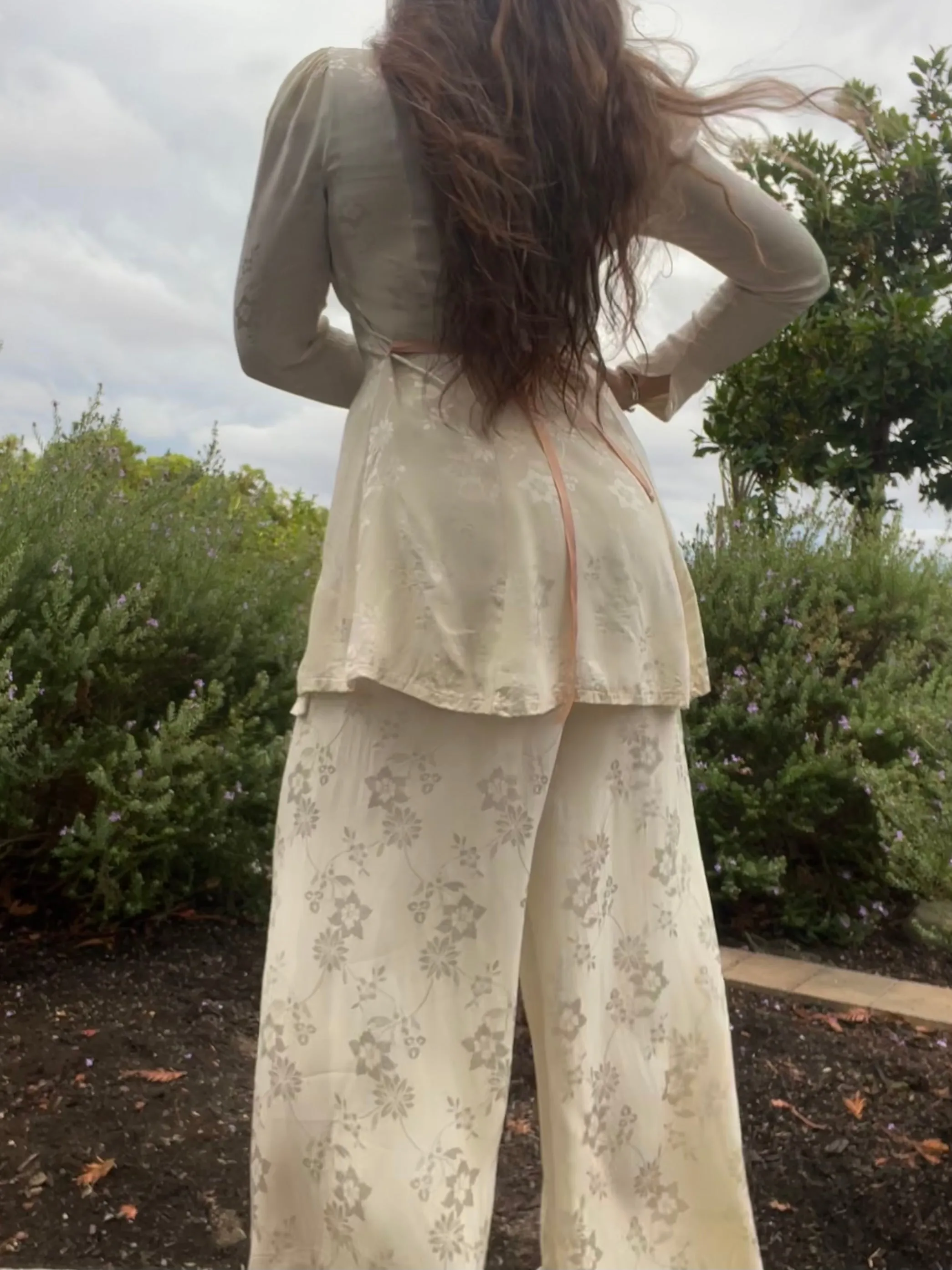 1940s Holiday Silk Brocade Hostess Pajamas