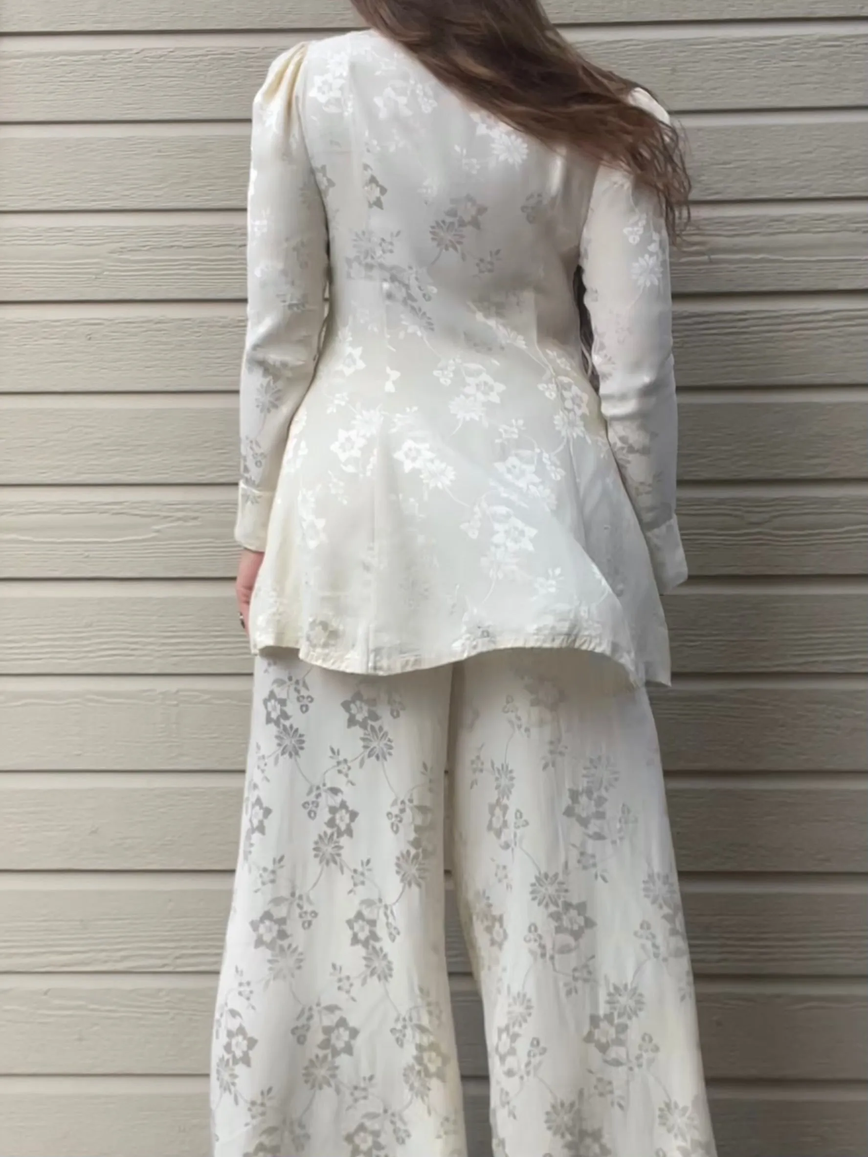 1940s Holiday Silk Brocade Hostess Pajamas