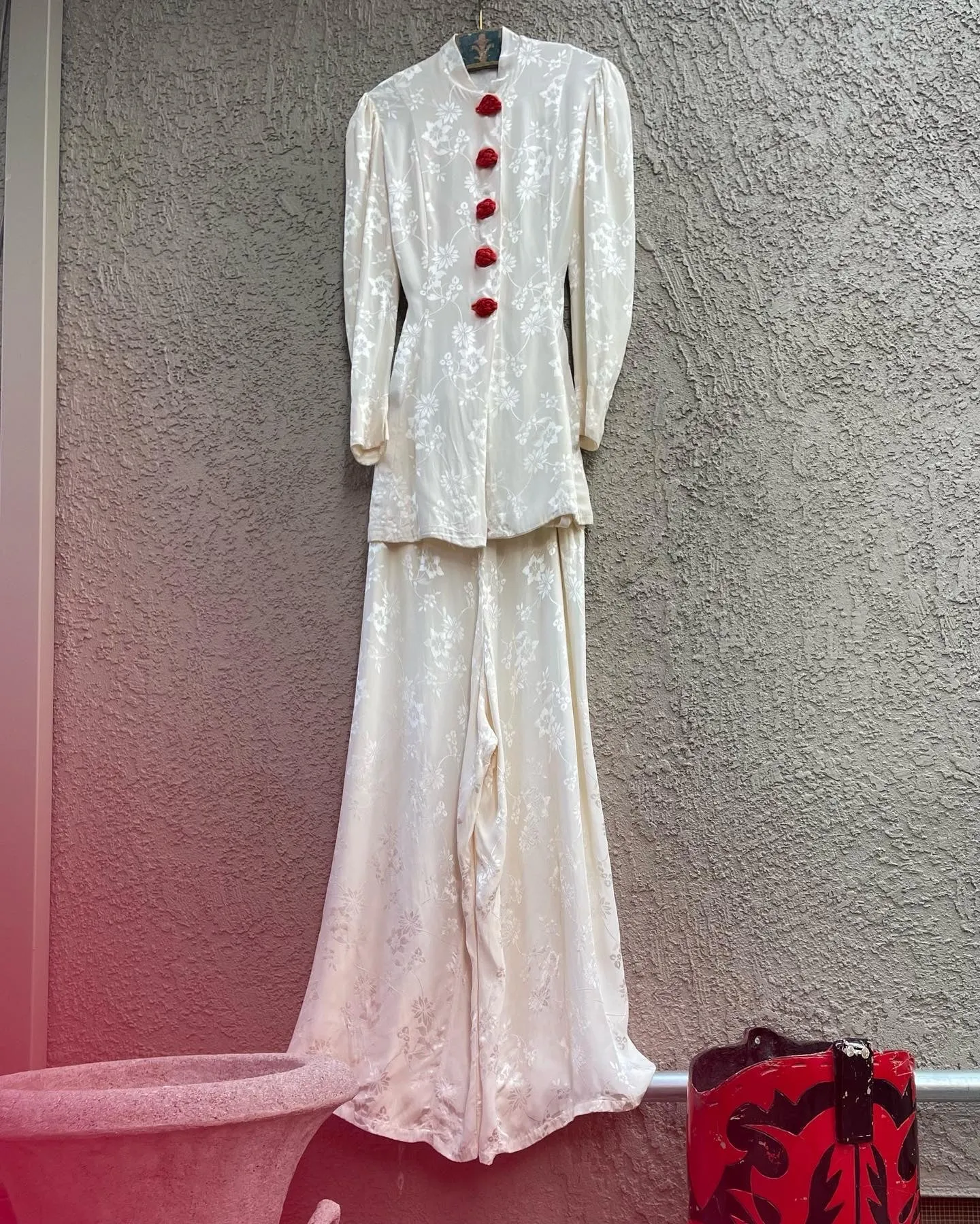 1940s Holiday Silk Brocade Hostess Pajamas