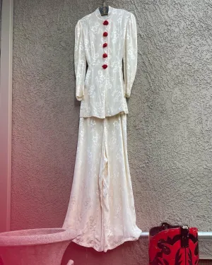 1940s Holiday Silk Brocade Hostess Pajamas