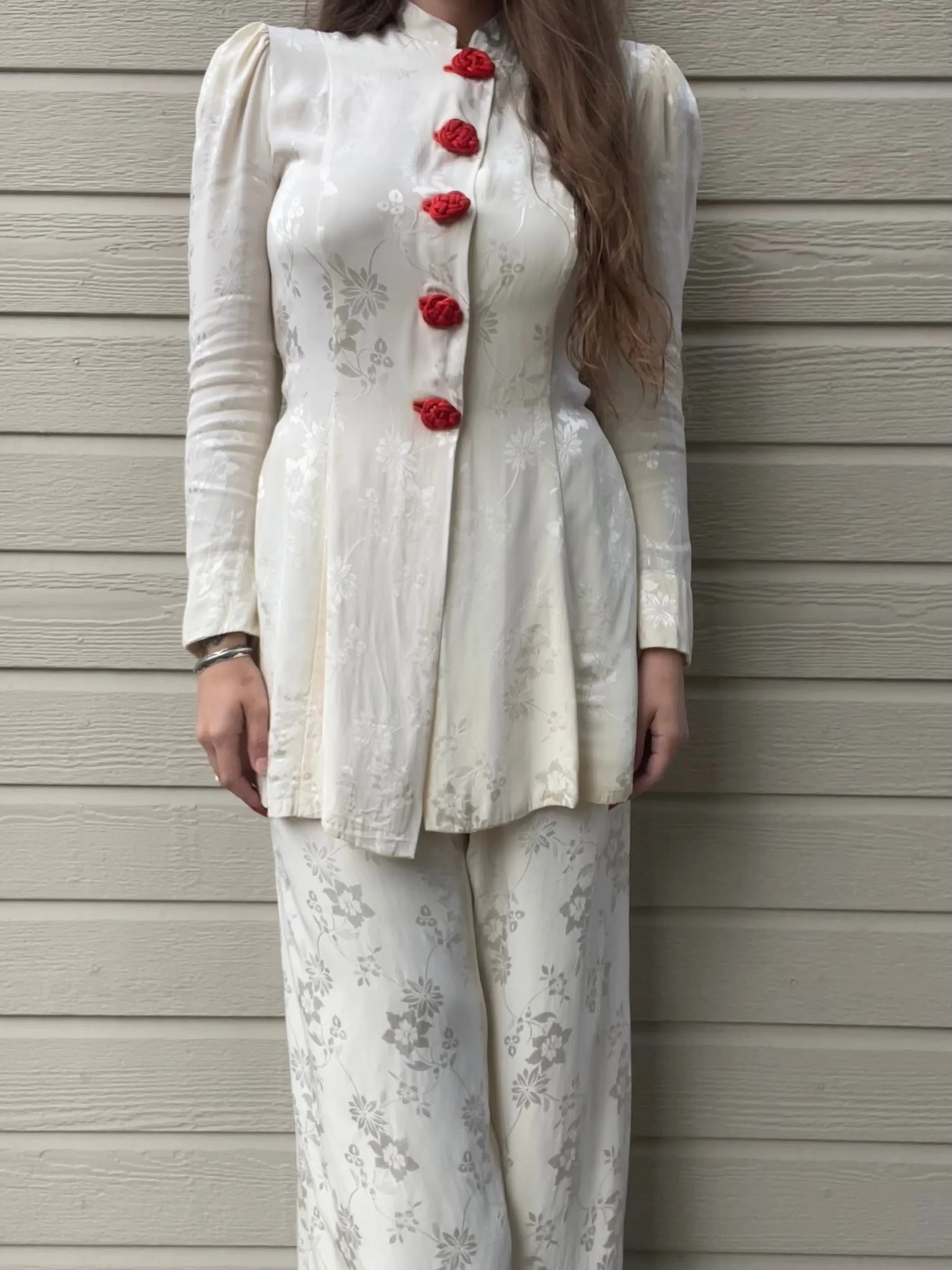 1940s Holiday Silk Brocade Hostess Pajamas
