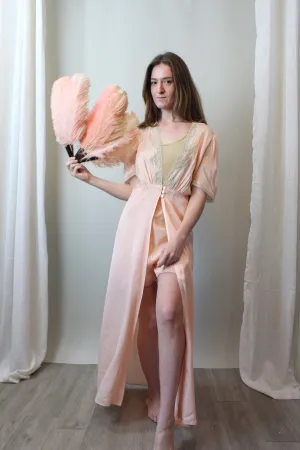 1940s PEACH rayon lace robe small medium | new fall