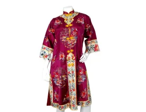 1950s Lily Chinese Purple Embroidered Floral Print Silk Blend Jacket