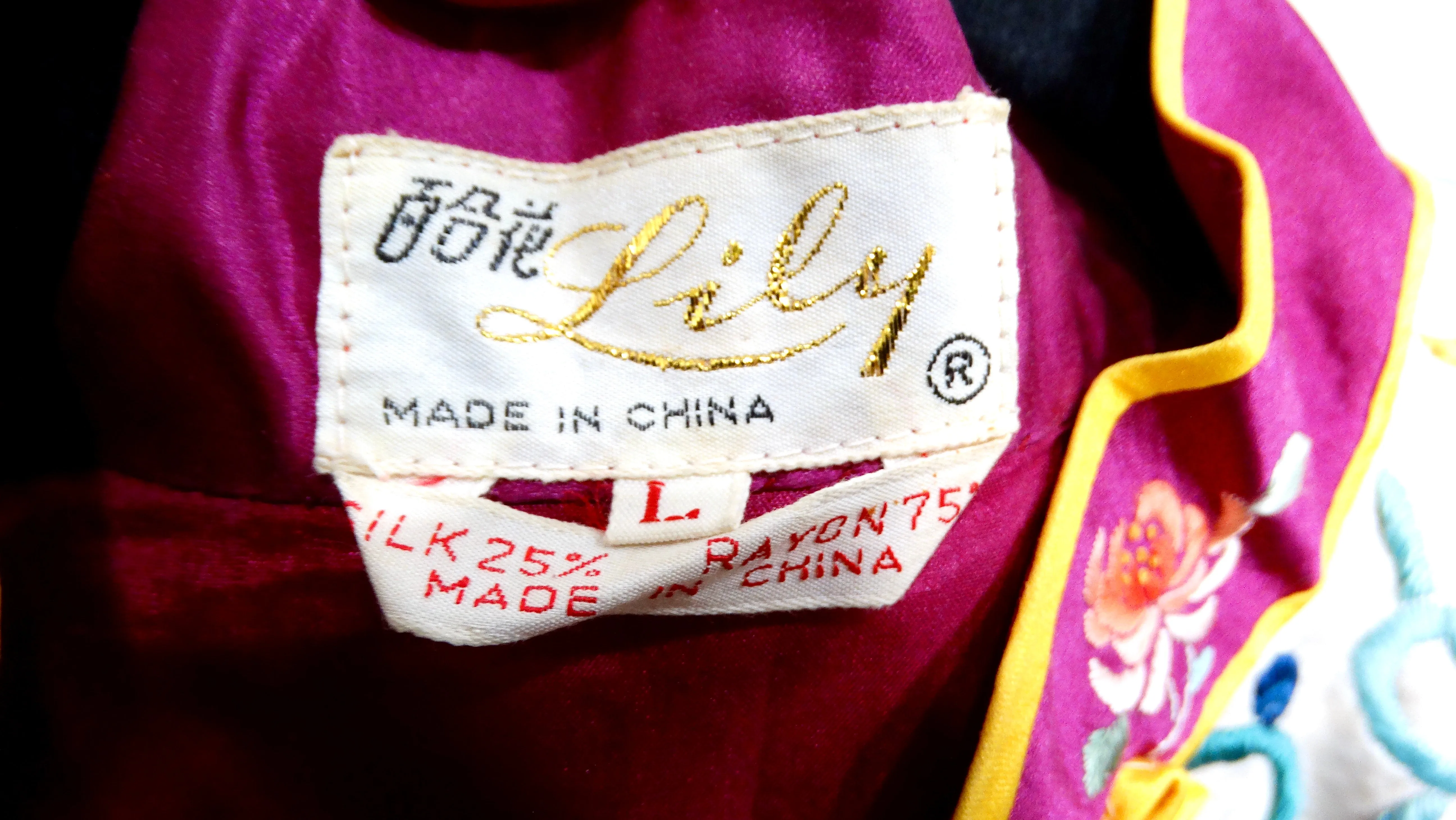 1950s Lily Chinese Purple Embroidered Floral Print Silk Blend Jacket
