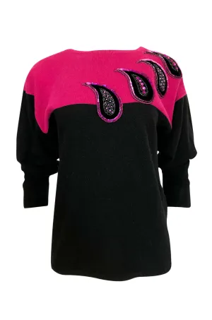 1980s Givenchy Cashmere Sweater & Scarf w Bead & Sequin Detailing