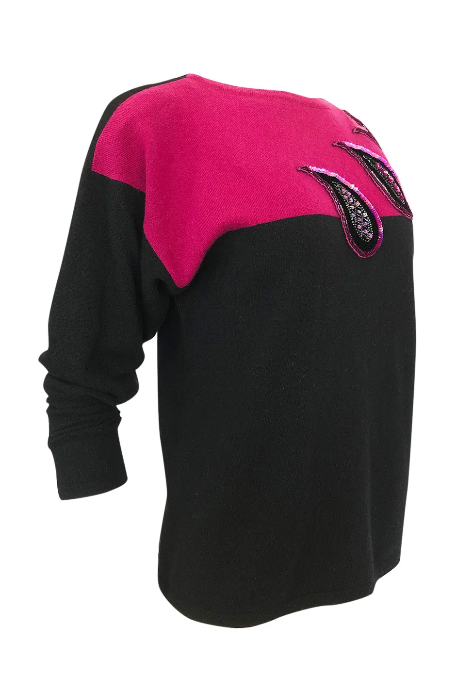 1980s Givenchy Cashmere Sweater & Scarf w Bead & Sequin Detailing