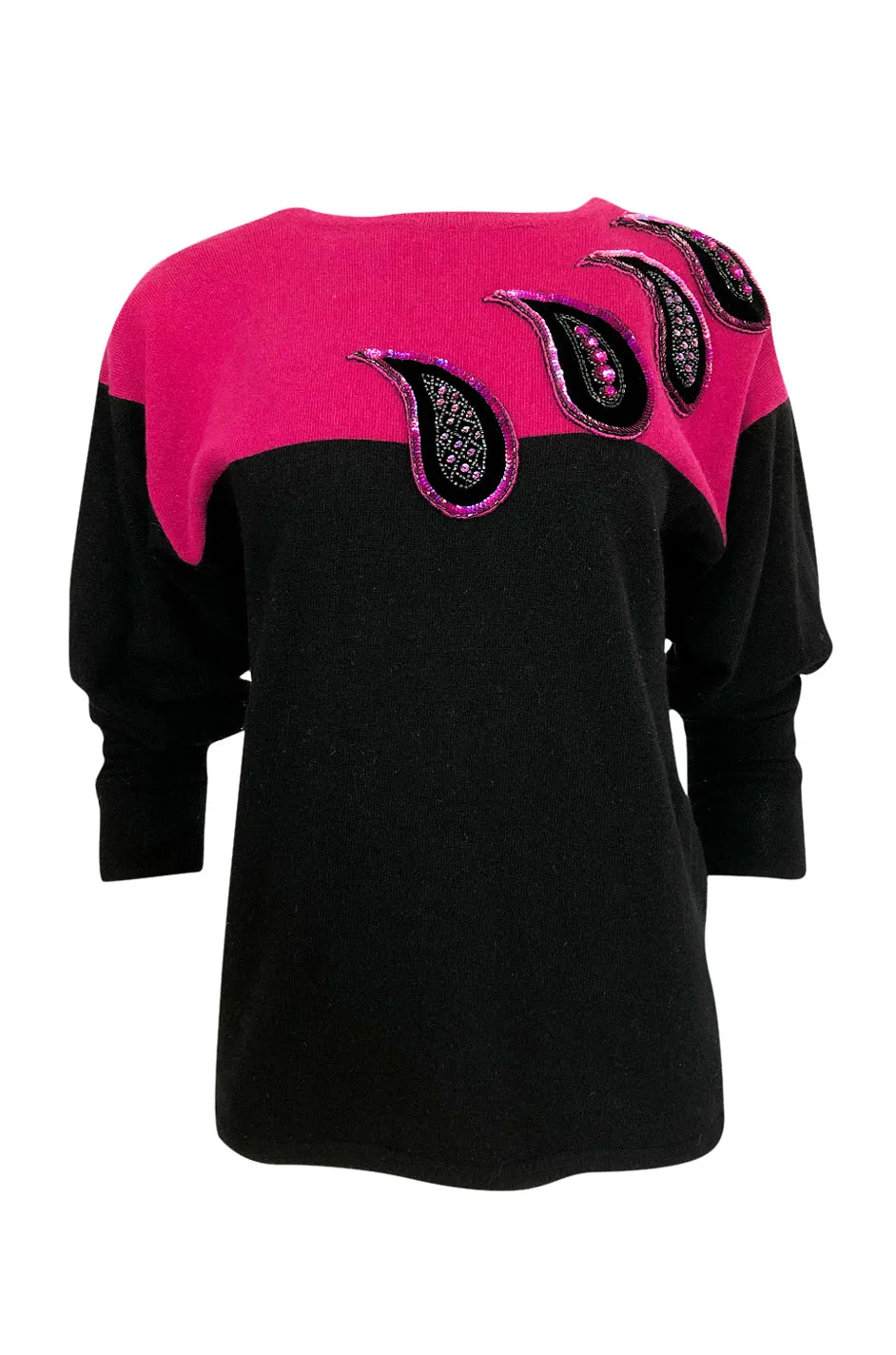 1980s Givenchy Cashmere Sweater & Scarf w Bead & Sequin Detailing