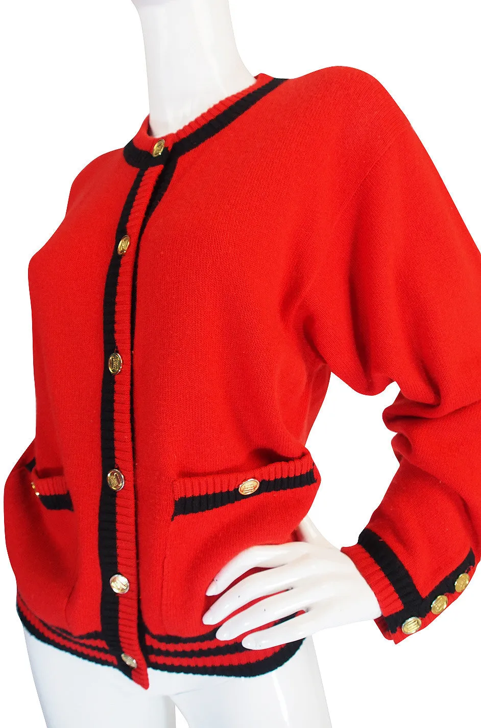 1990s Red Chanel Cashmere Classic Cardigan