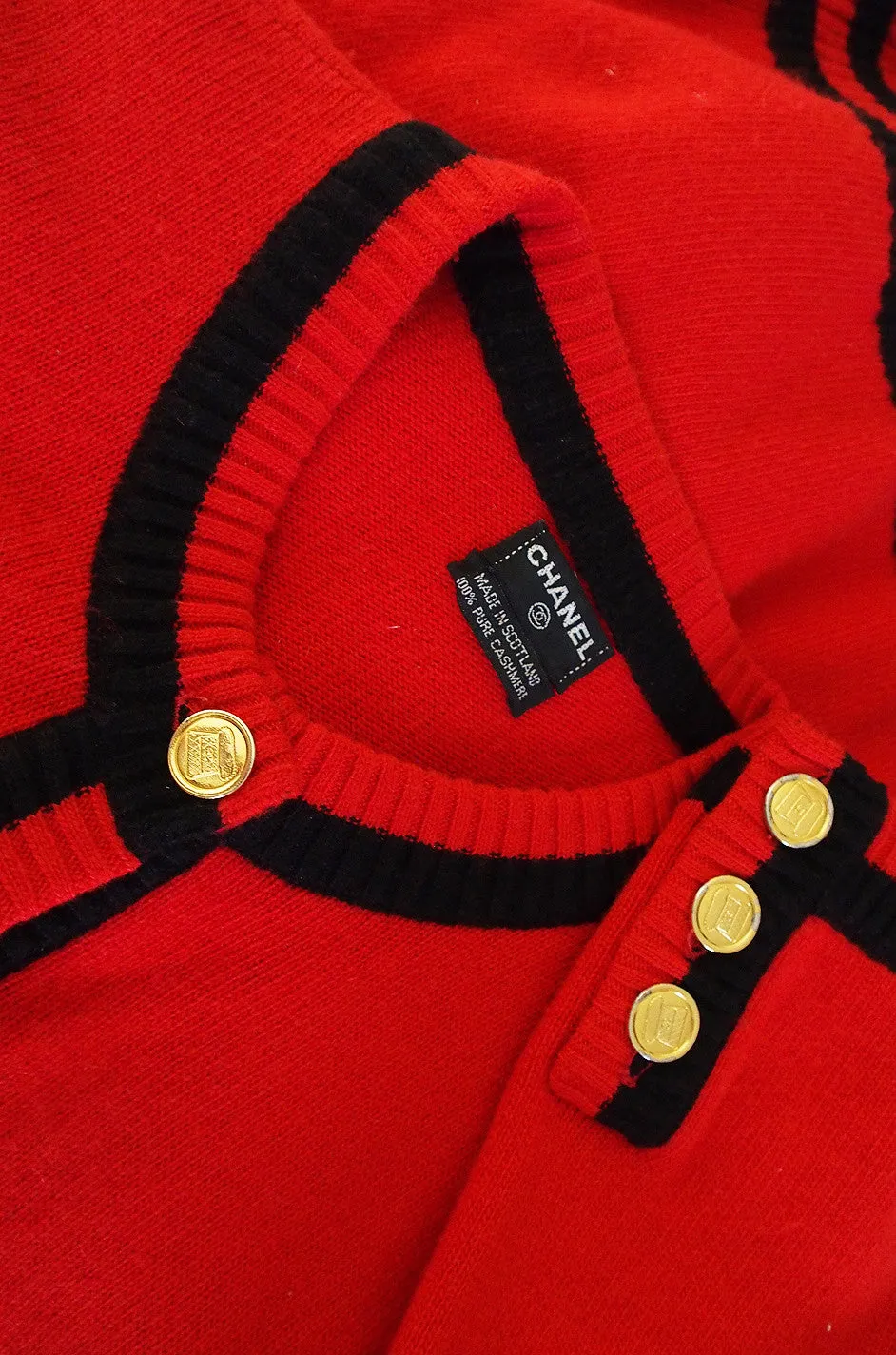 1990s Red Chanel Cashmere Classic Cardigan