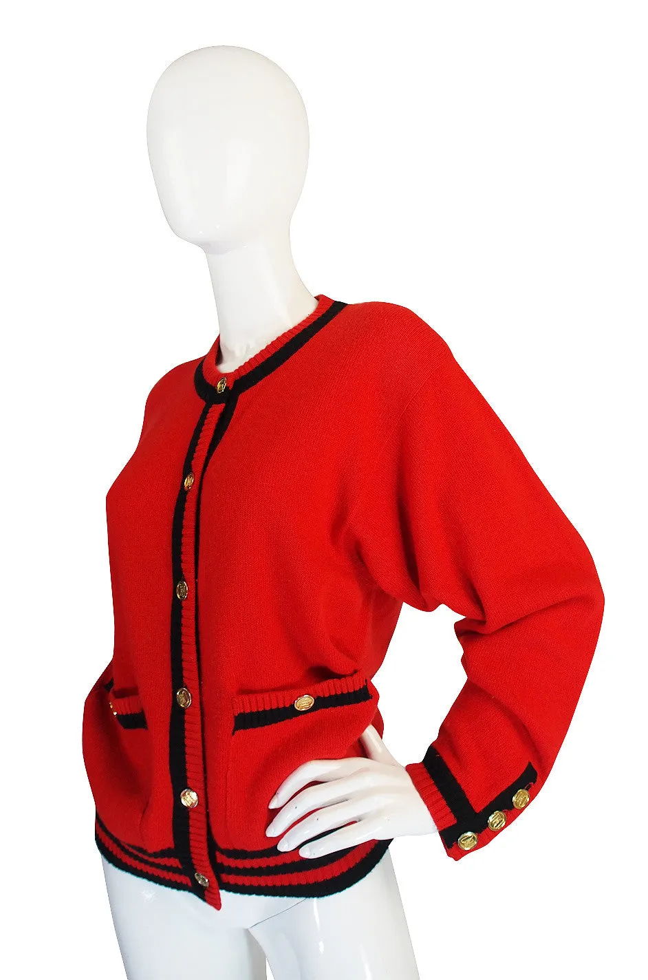 1990s Red Chanel Cashmere Classic Cardigan