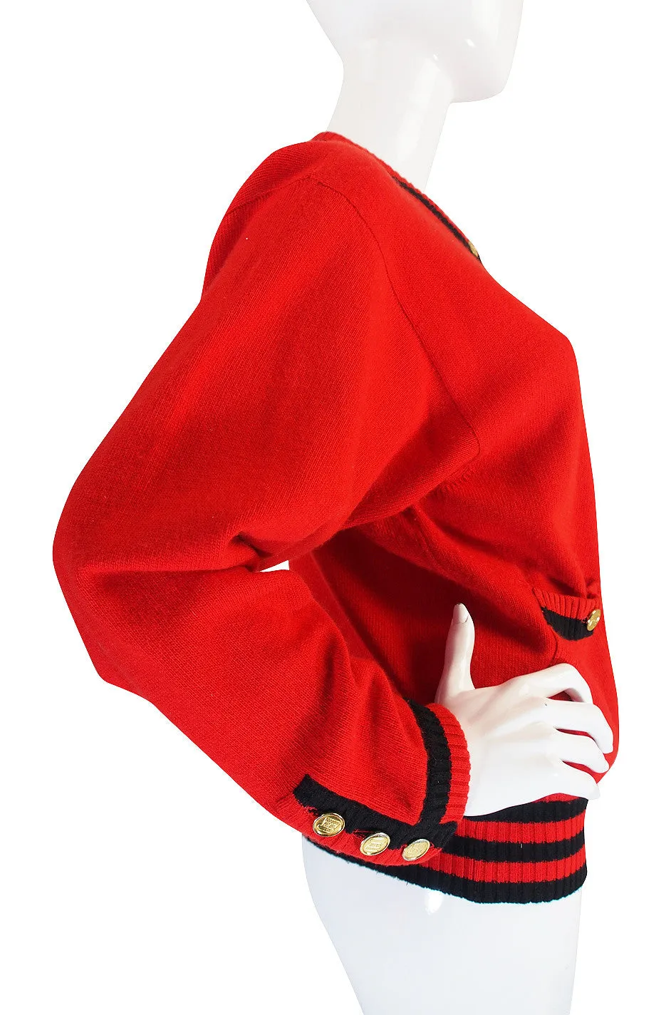 1990s Red Chanel Cashmere Classic Cardigan