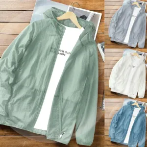 1PC Men's Lightweight Elastic Ice Silk Clothing Sun Protection Ultra-thin Jacket Beach Top Outdoor Waterproof Cool Comfortable