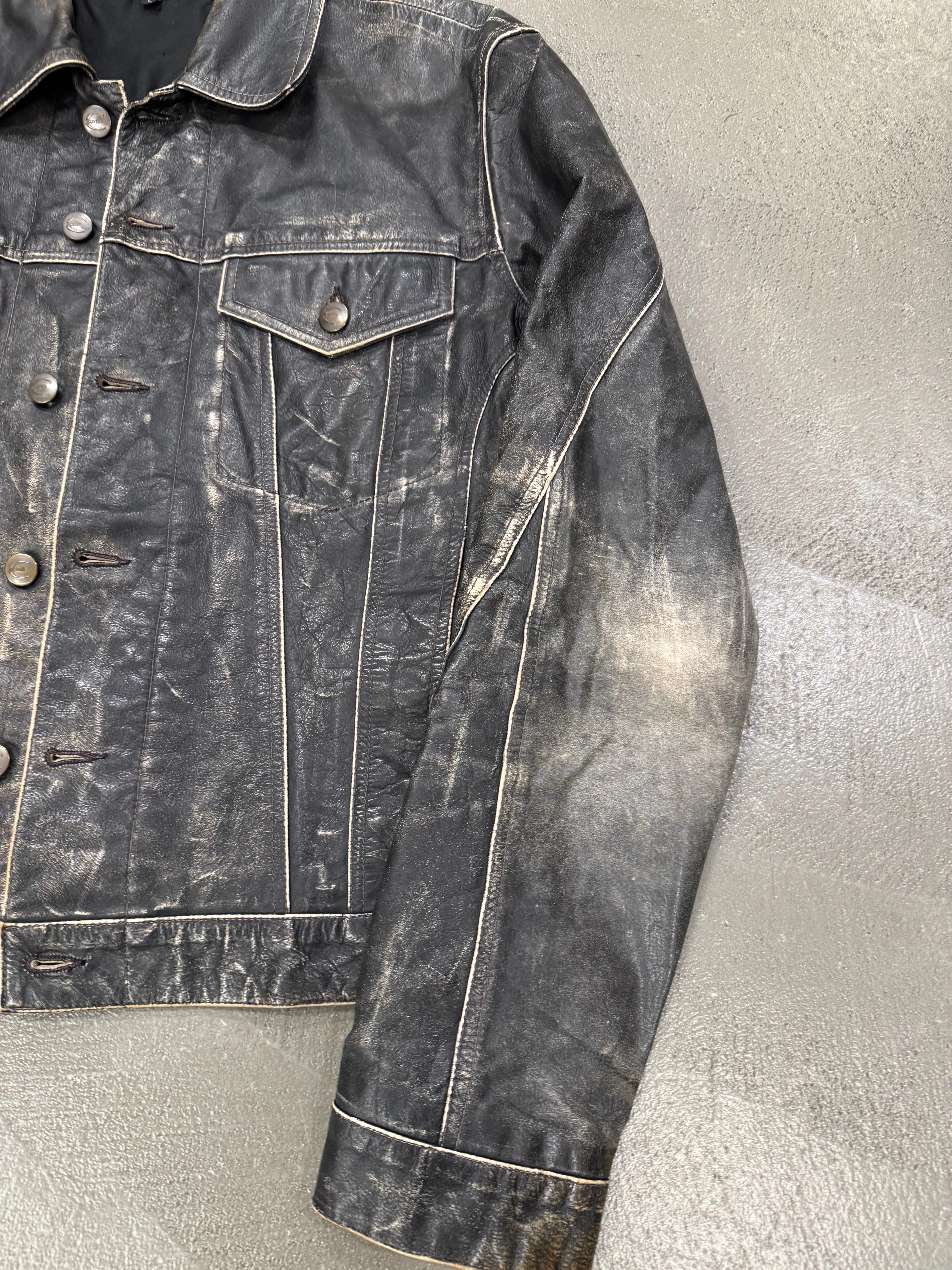 2000s Roberto Cavalli faded distressed leather jacket