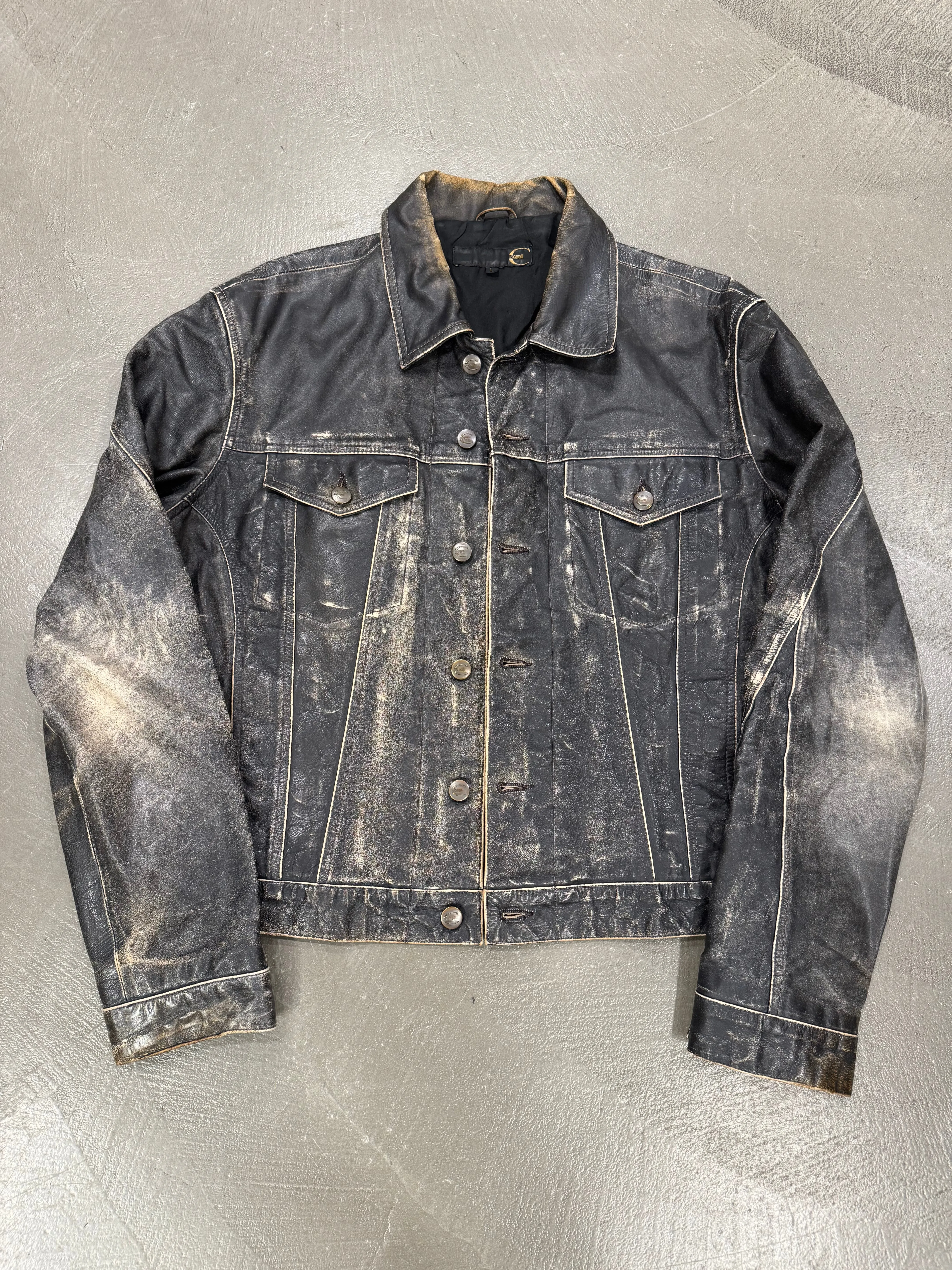 2000s Roberto Cavalli faded distressed leather jacket