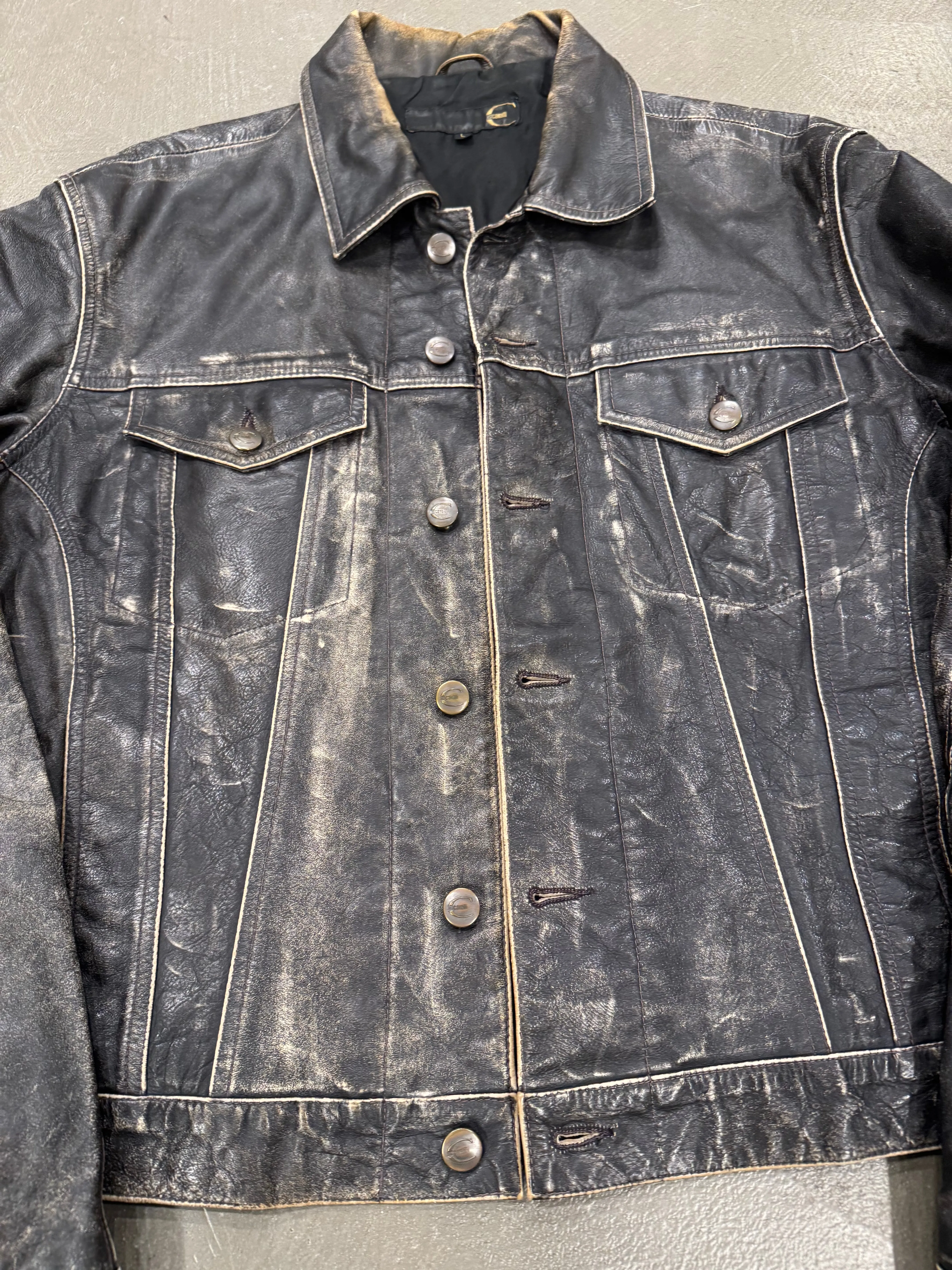 2000s Roberto Cavalli faded distressed leather jacket