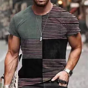 3D Graphic Printed Short Sleeve Shirts Patchwork Graphic