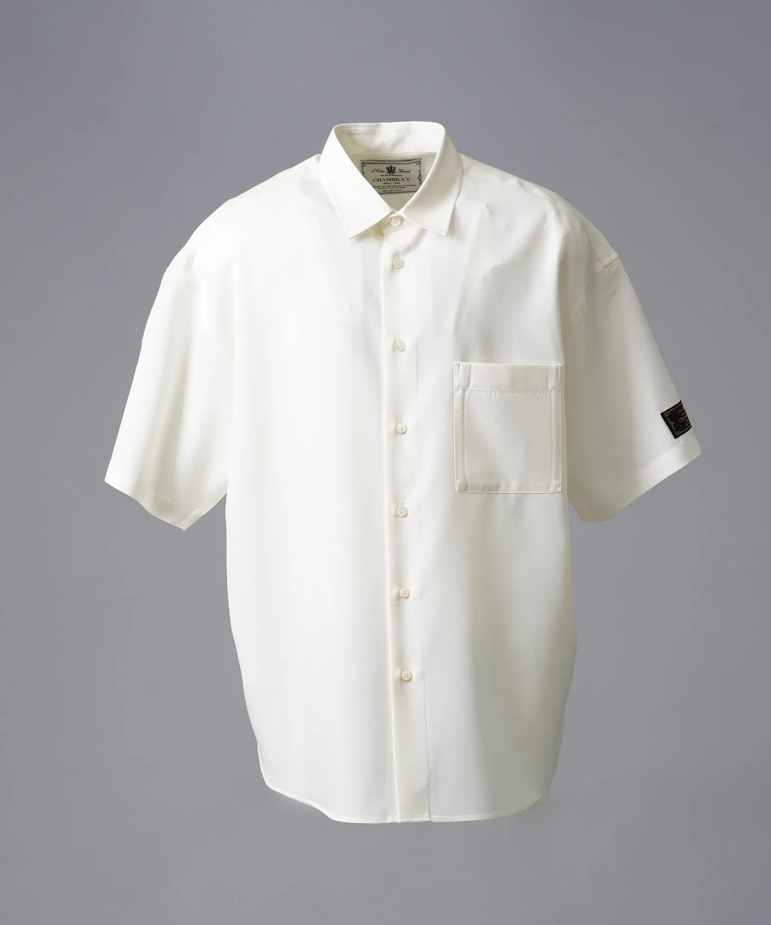 4 Colors Chambray Washable Wool Prime-Over Regular Collar Short Sleeve Shirt