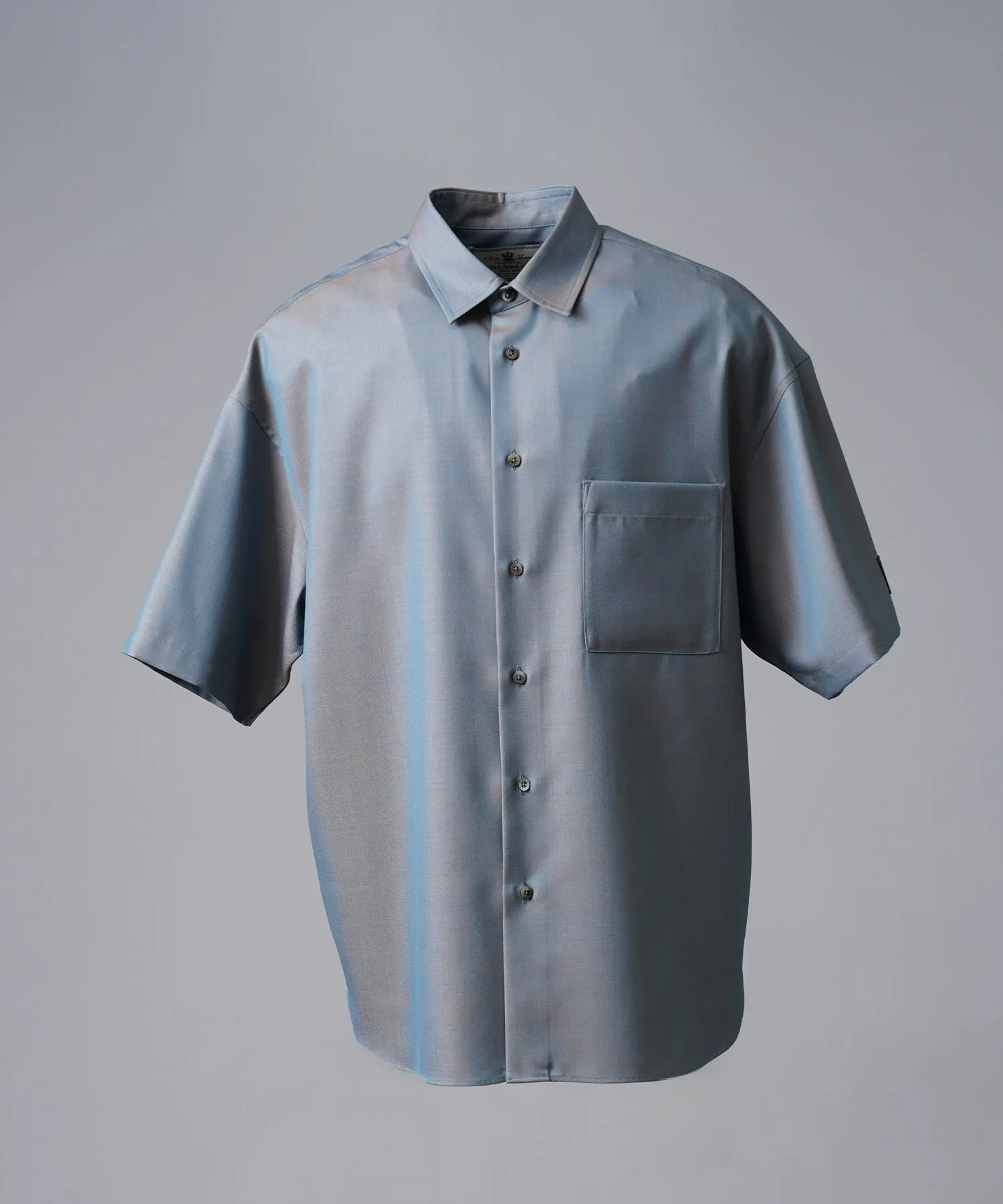 4 Colors Chambray Washable Wool Prime-Over Regular Collar Short Sleeve Shirt