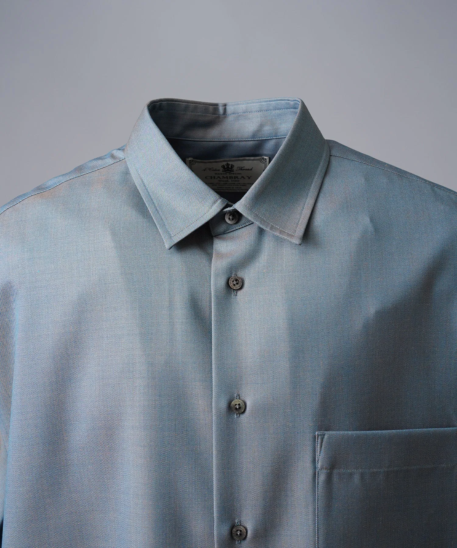4 Colors Chambray Washable Wool Prime-Over Regular Collar Short Sleeve Shirt