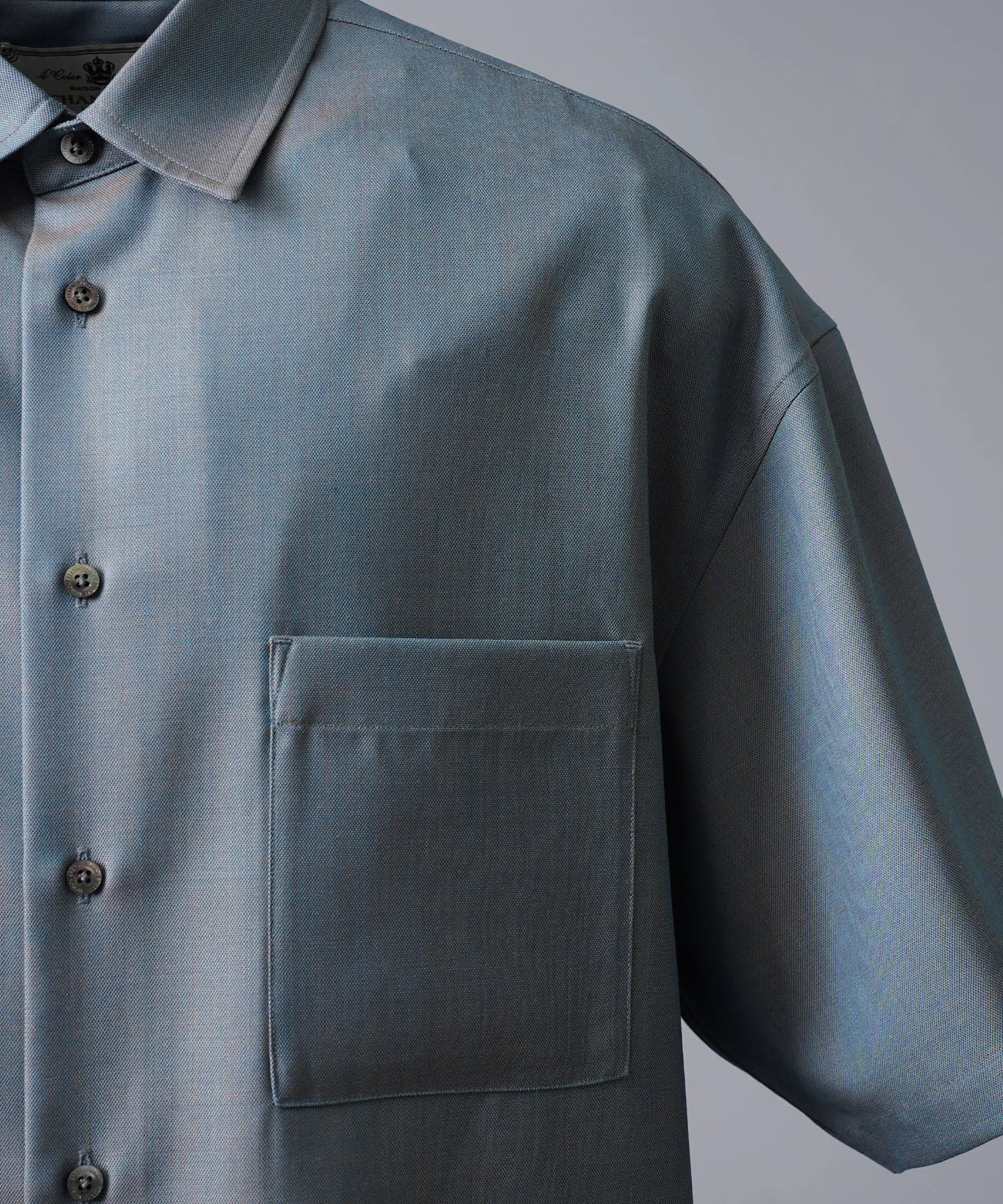 4 Colors Chambray Washable Wool Prime-Over Regular Collar Short Sleeve Shirt