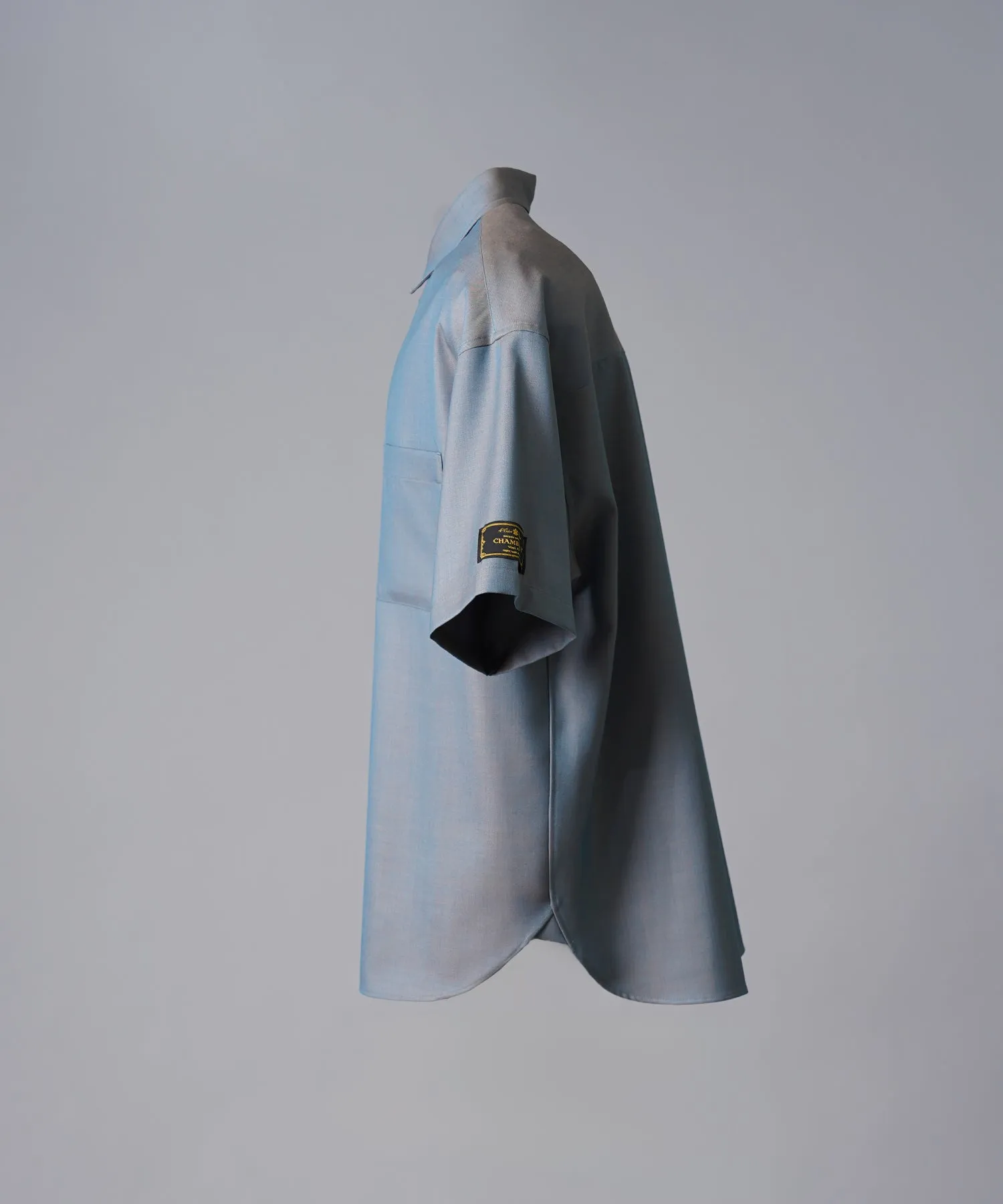 4 Colors Chambray Washable Wool Prime-Over Regular Collar Short Sleeve Shirt