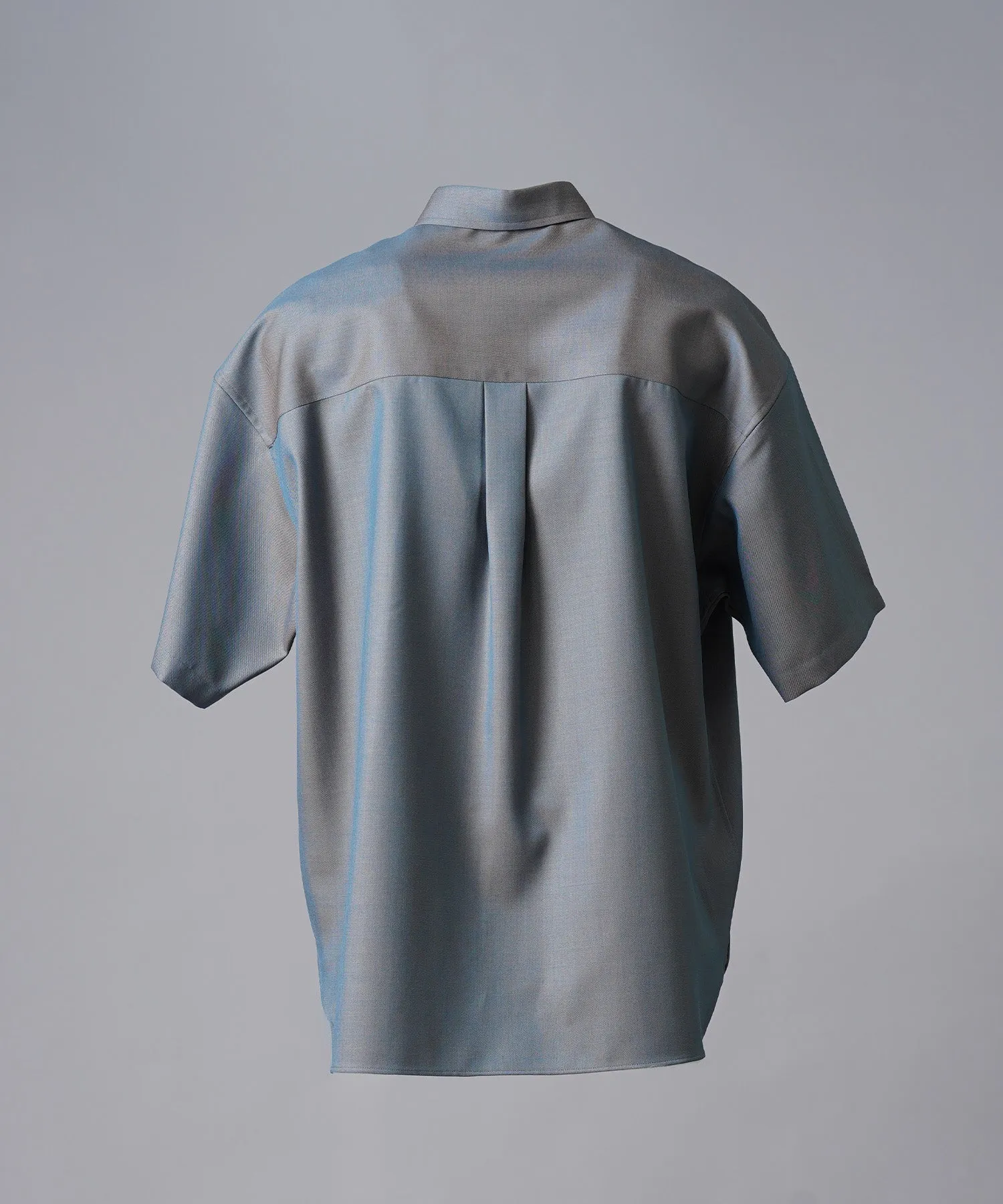 4 Colors Chambray Washable Wool Prime-Over Regular Collar Short Sleeve Shirt