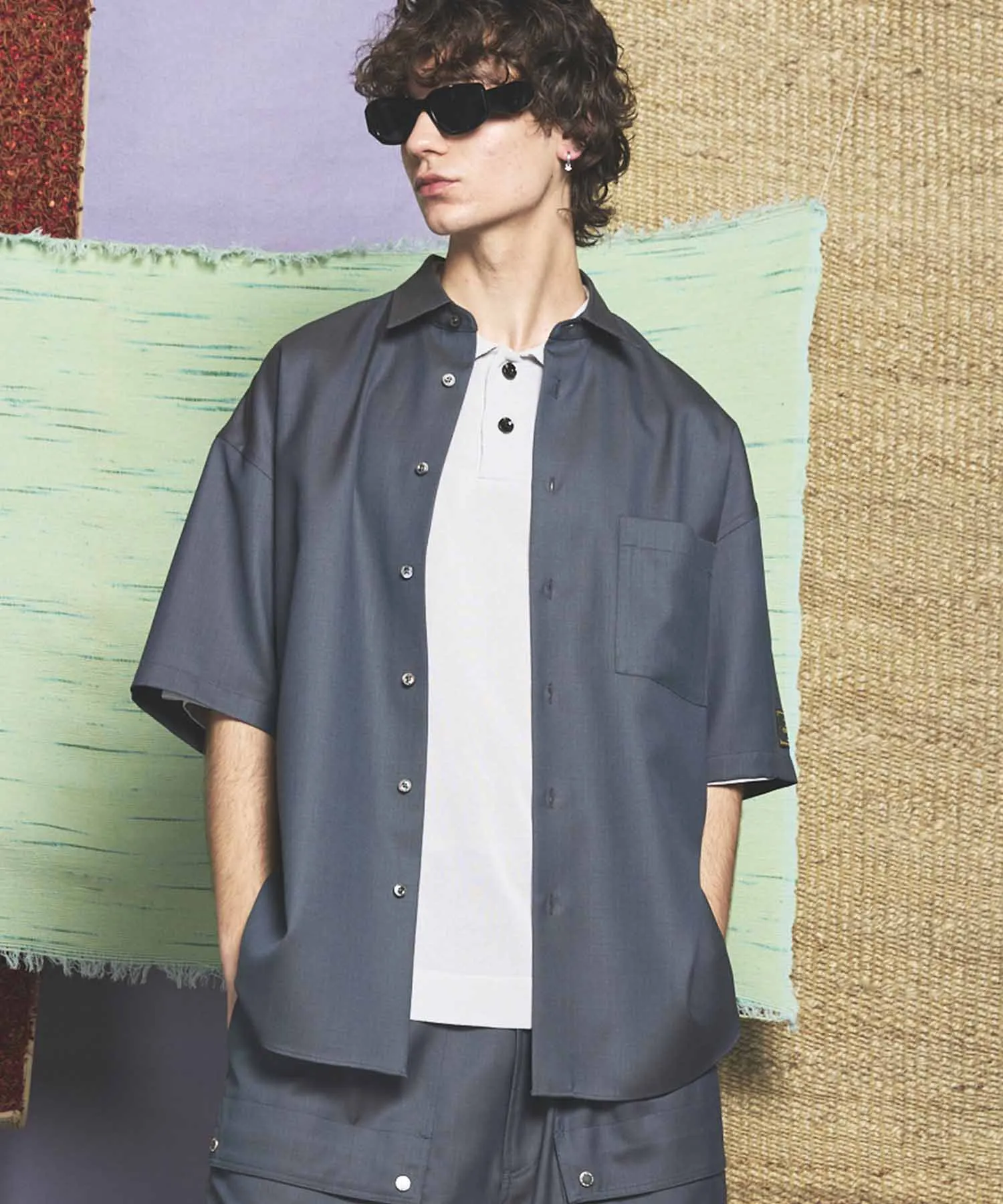 4 Colors Chambray Washable Wool Prime-Over Regular Collar Short Sleeve Shirt