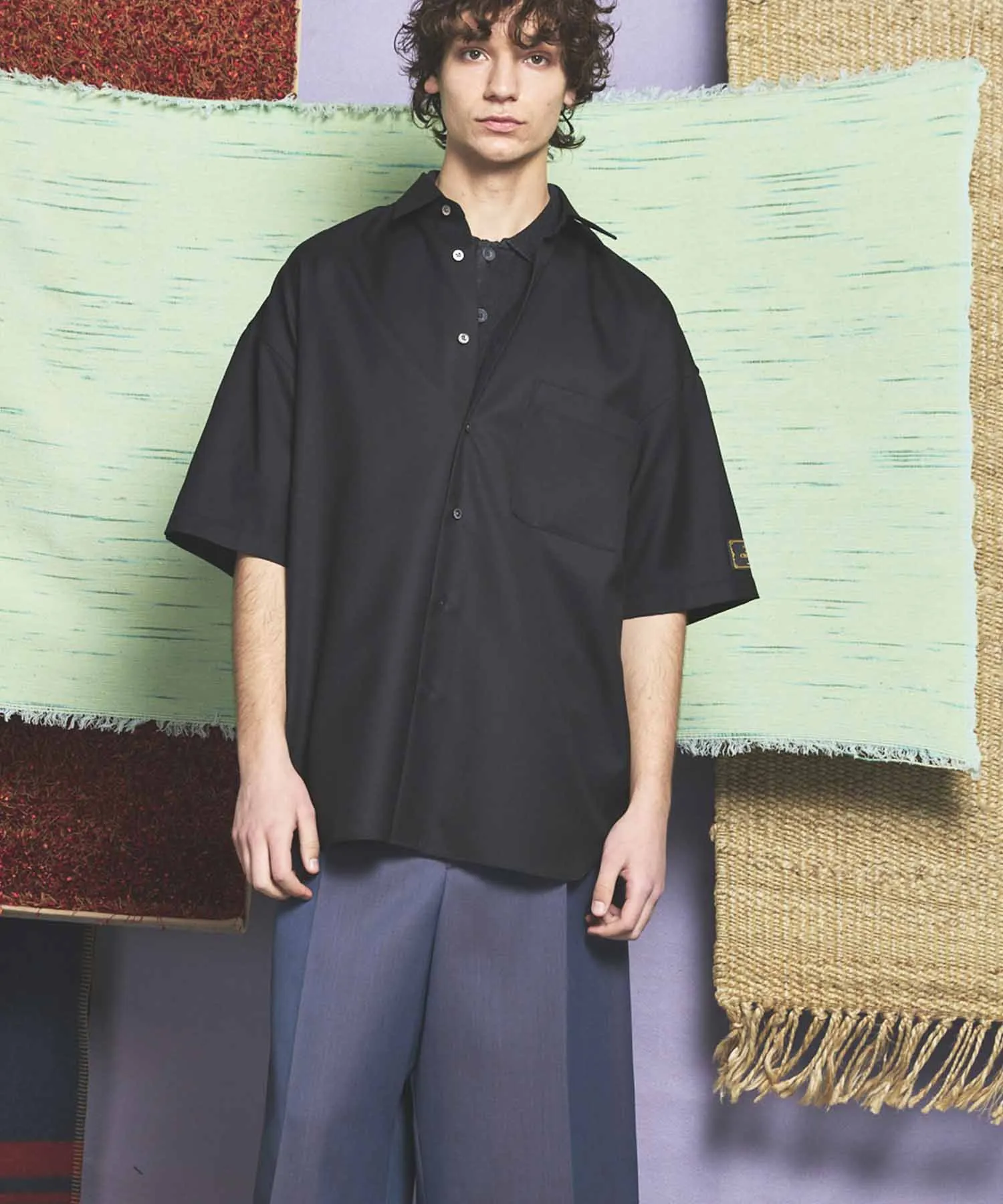 4 Colors Chambray Washable Wool Prime-Over Regular Collar Short Sleeve Shirt