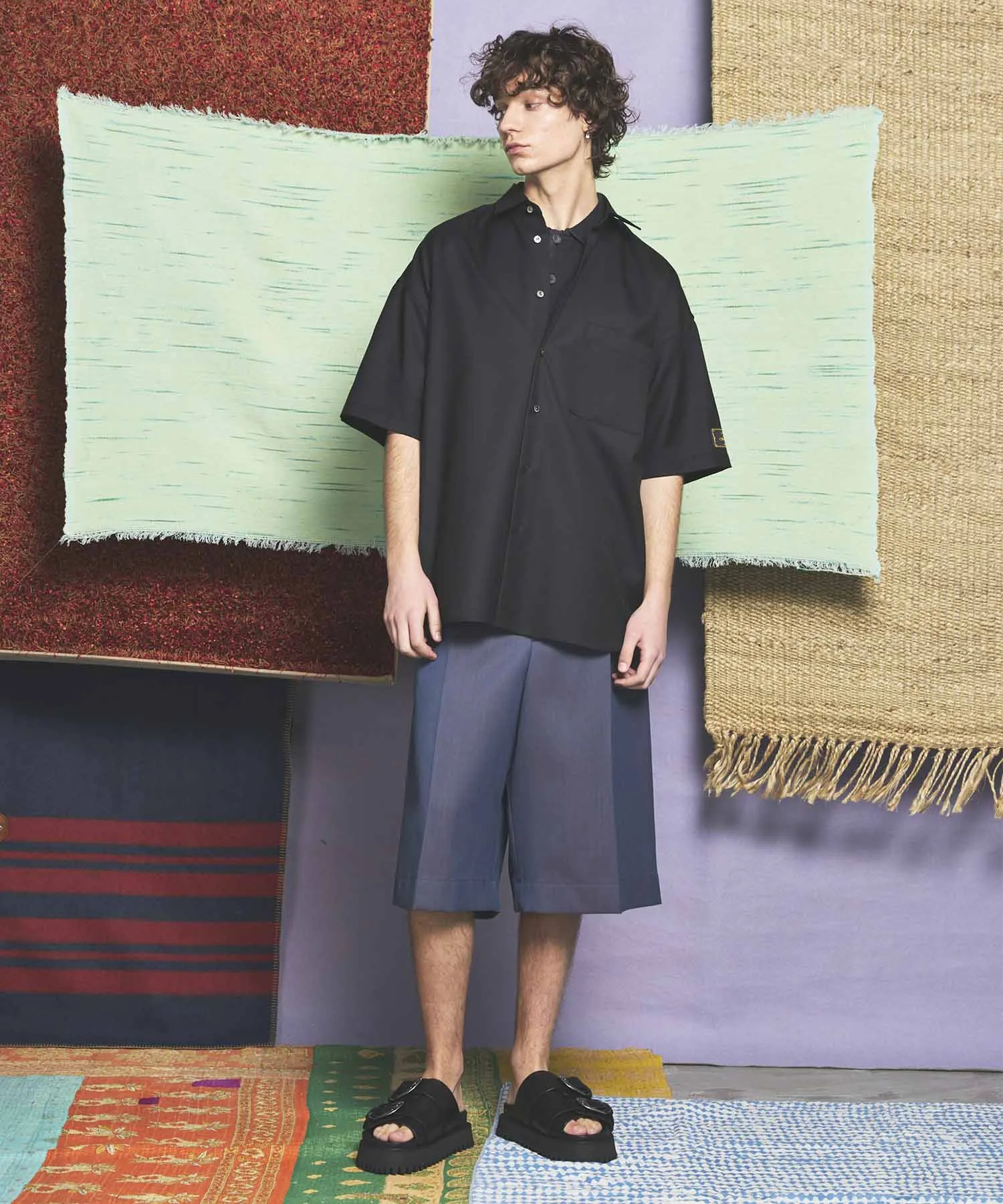 4 Colors Chambray Washable Wool Prime-Over Regular Collar Short Sleeve Shirt