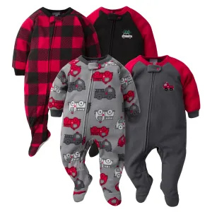 4-Pack Baby & Toddler Boys Fire Trucks & Plaid Fleece Pajamas