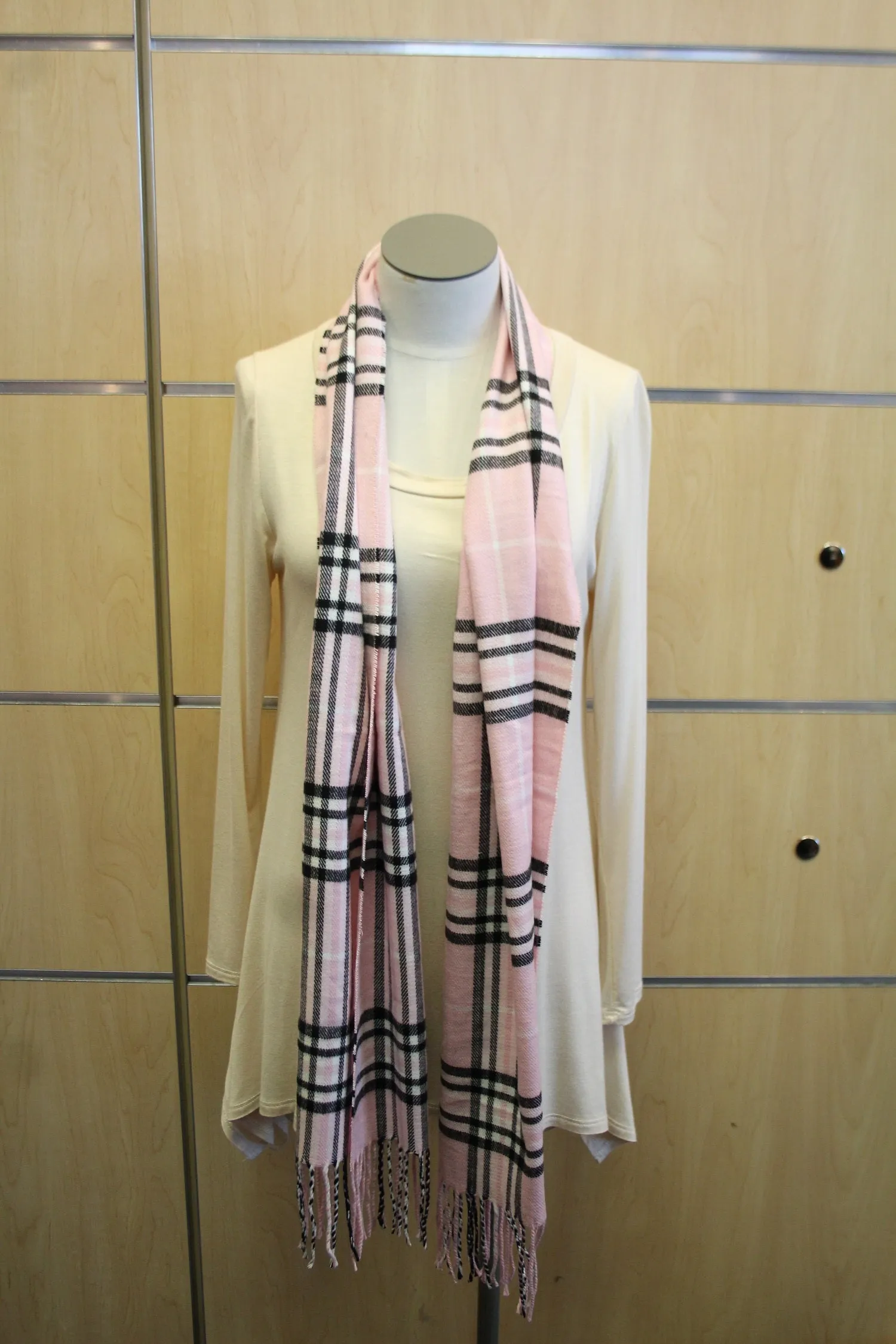 ADO | Cashmere Wrap Scarf Plaid Pink & Black