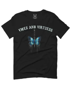 Aesthetics Summer Cool Print cute blue Butterfly knife tattoo Graphic For men T Shirt