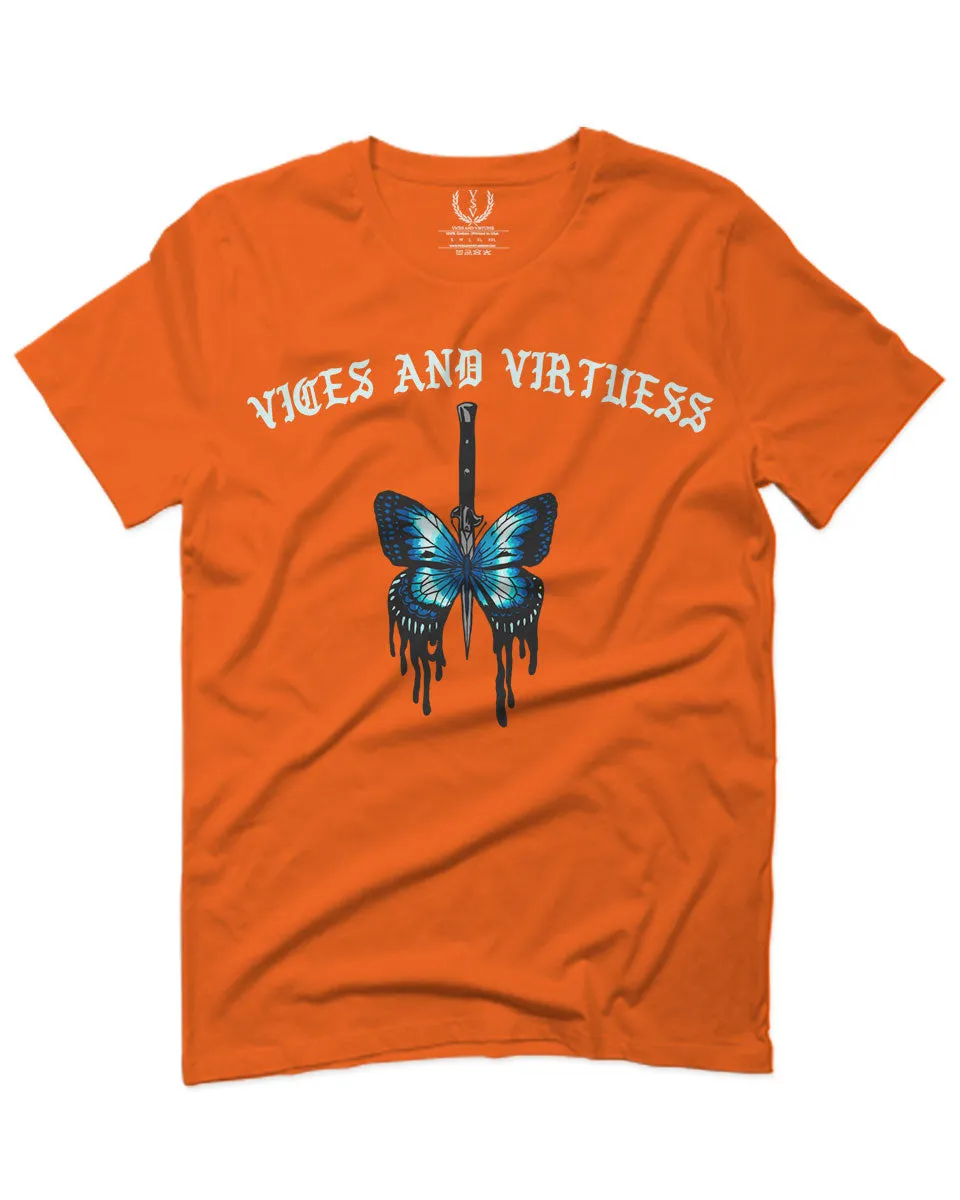 Aesthetics Summer Cool Print cute blue Butterfly knife tattoo Graphic For men T Shirt