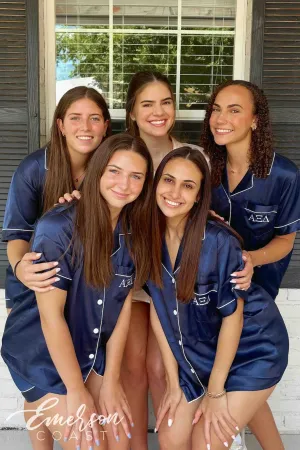 Alpha Xi Delta Navy Silk Pjs