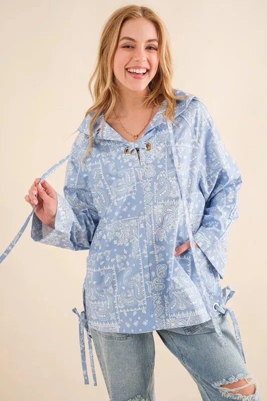 And The Why Bandana Pattern Lace Up Detailed Windbreaker