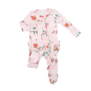 Angel Dear Gingerbread Sleigh Pink Ruffle Footie with Zipper
