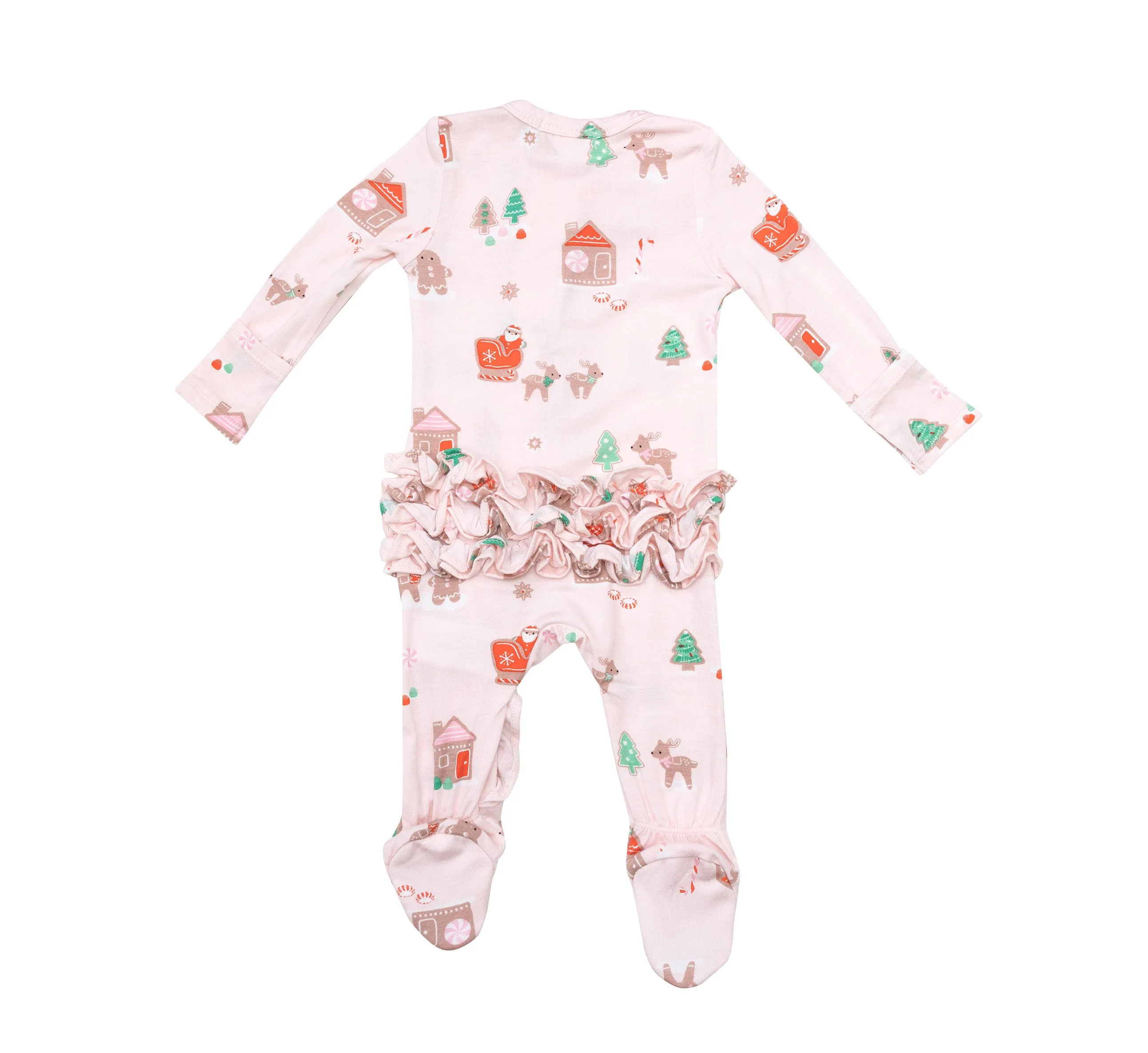 Angel Dear Gingerbread Sleigh Pink Ruffle Footie with Zipper