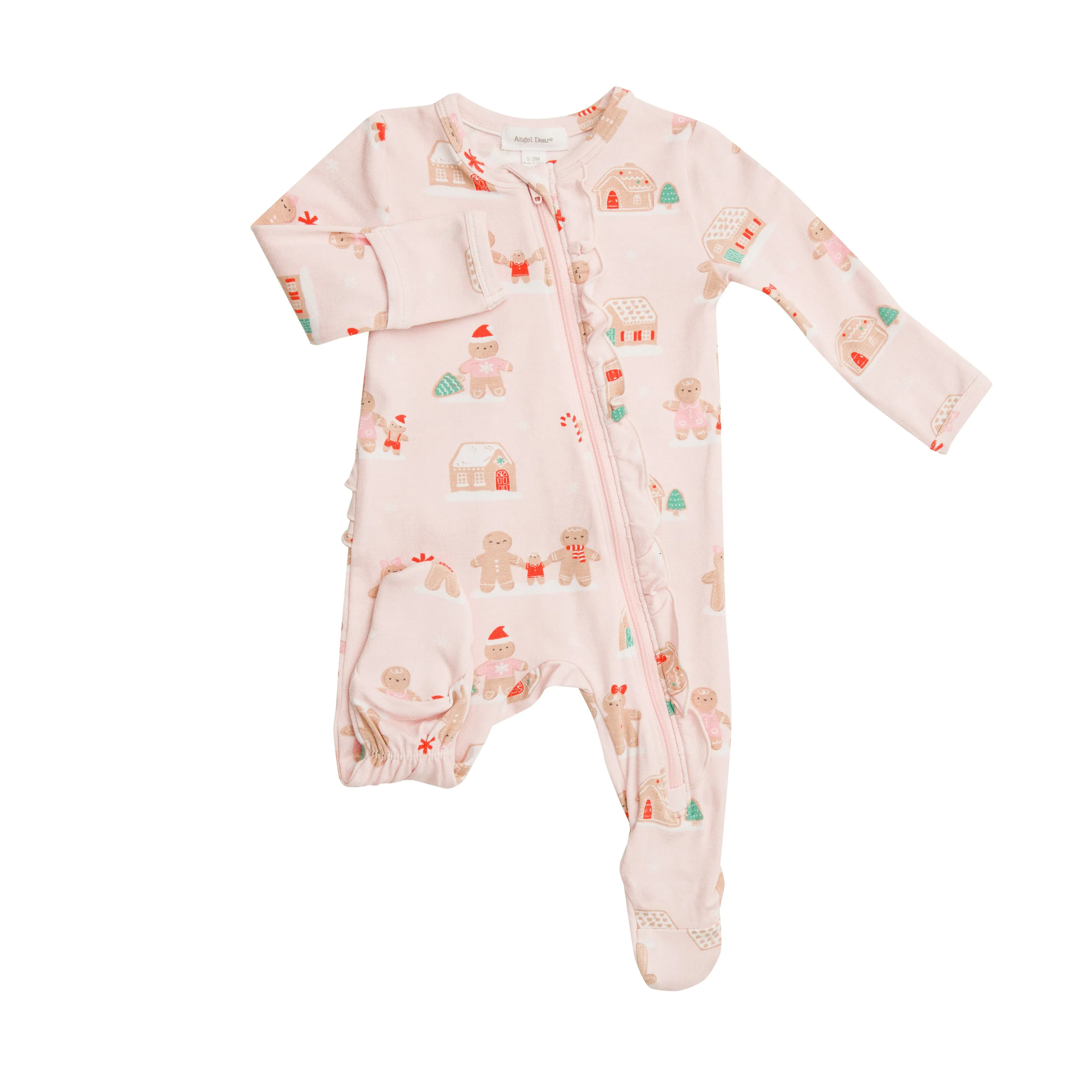 Angel Dear Pink Gingerbread Ruffle Front Footie with Zipper