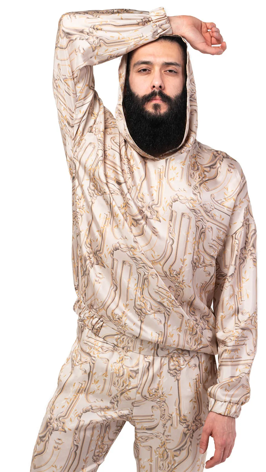 Antic Faces Print Silk Hoodie
