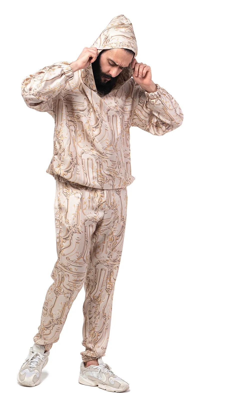 Antic Faces Print Silk Hoodie