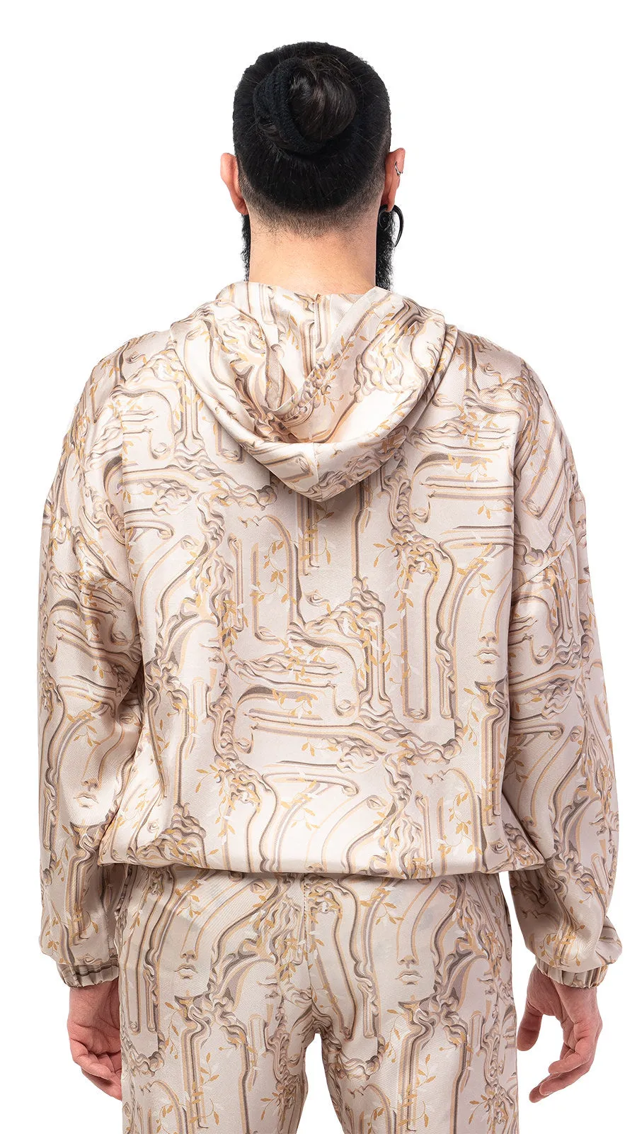 Antic Faces Print Silk Hoodie