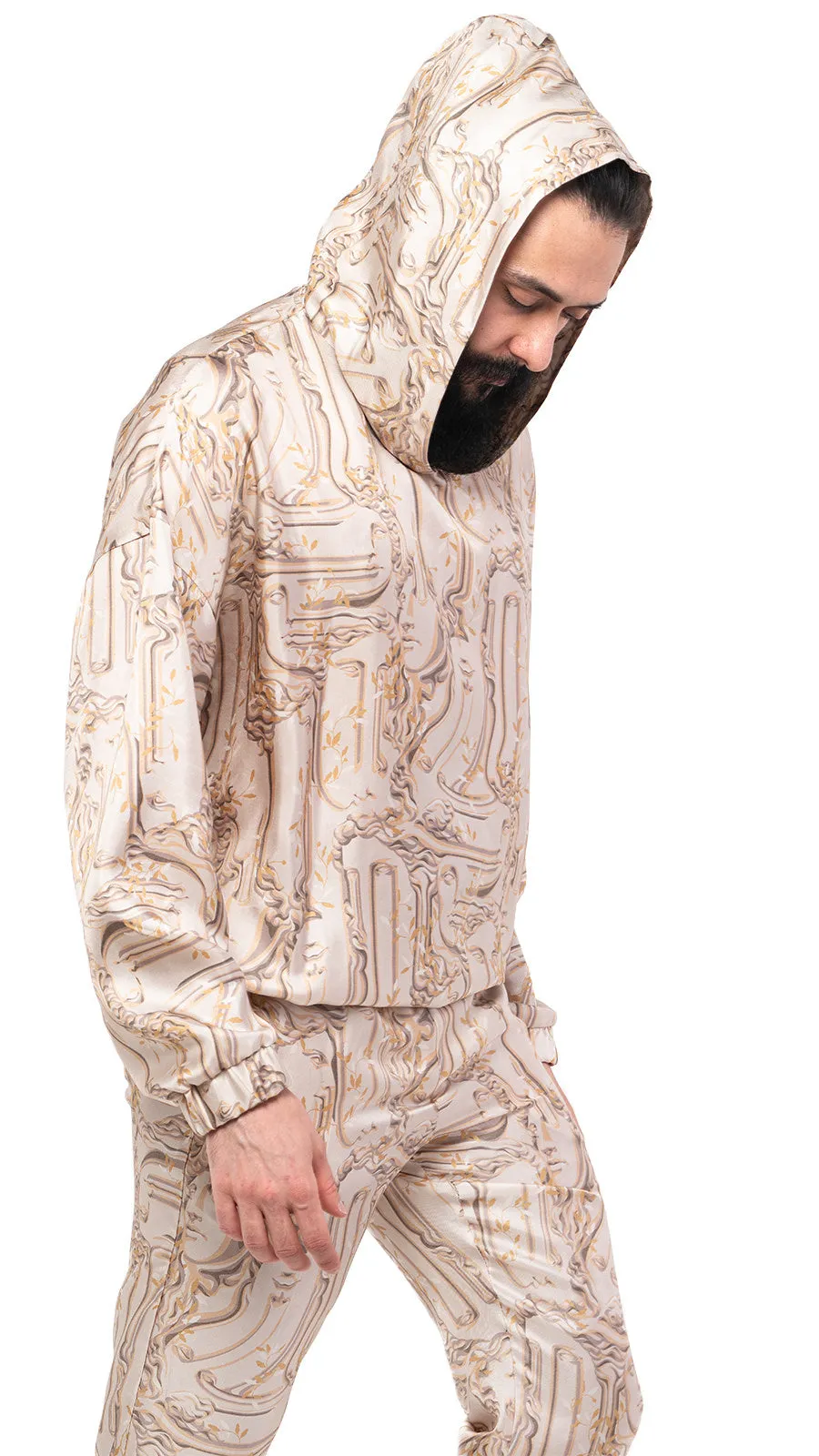 Antic Faces Print Silk Hoodie