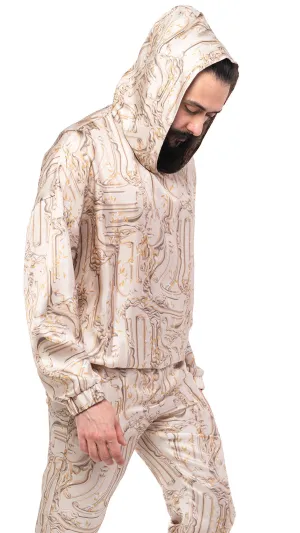 Antic Faces Print Silk Hoodie
