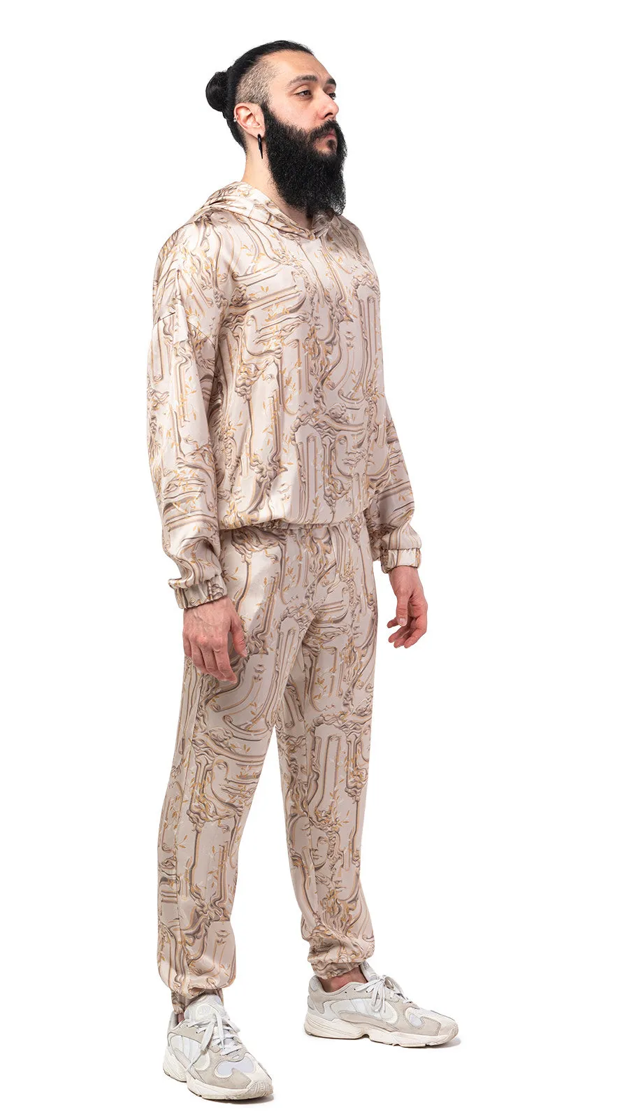 Antic Faces Print Silk Hoodie
