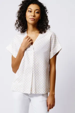 Audrey Fold Front Kimono Top - Beige Checkerboard