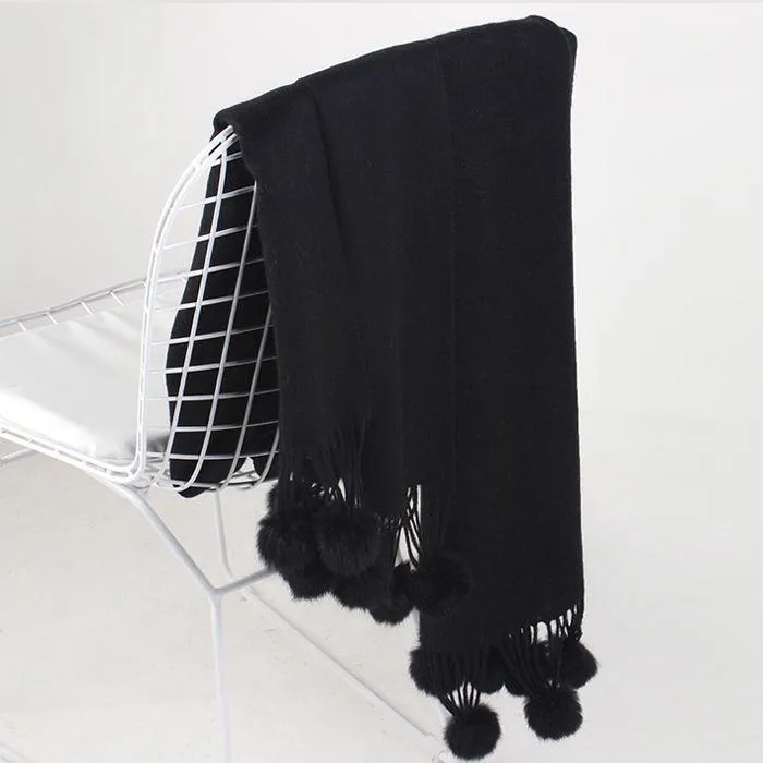 Autumn and Winter Cashmere Warm Scarf Ladies Long Thickened Fur Ball Tassel Scarf Shawl Solid Color