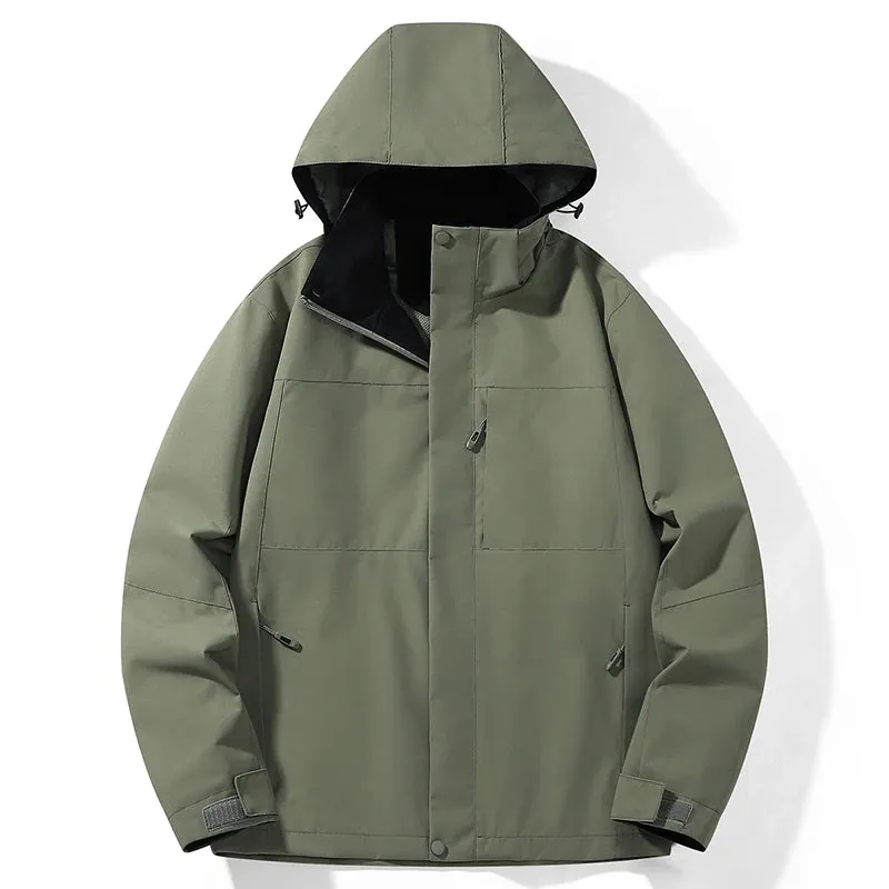 Autumn Men's/Women's Jacket Solid Color Versatile Loose Breathable Mountaineering Waterproof Coat Detachable Hat Men Windbreaker